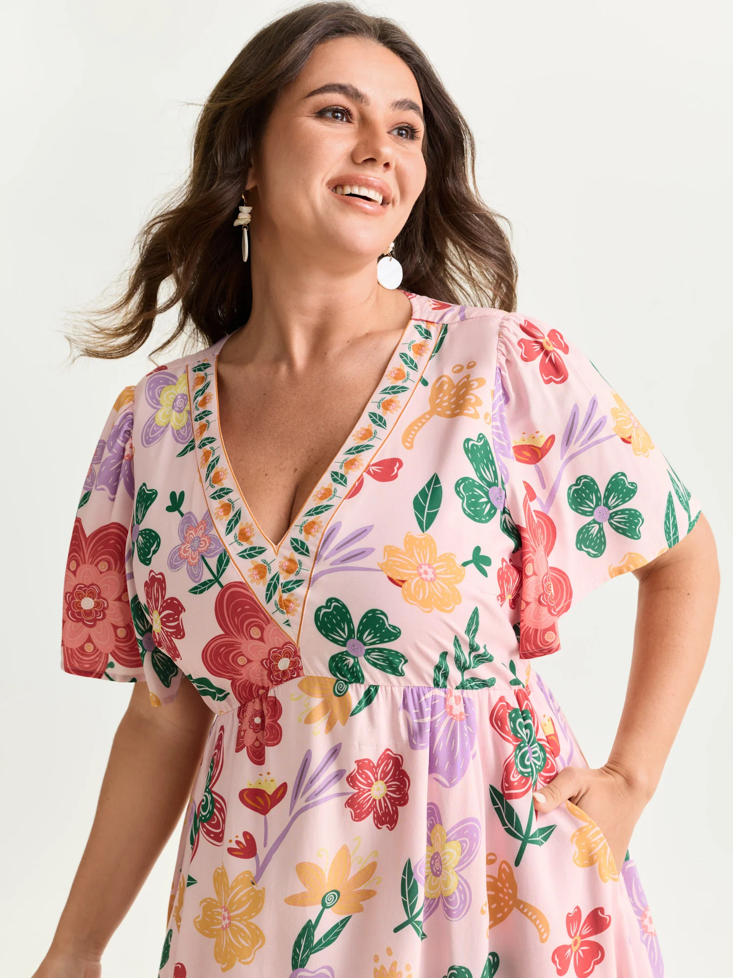 Colorful Floral Print V-Neck Mini Dress - Image 13
