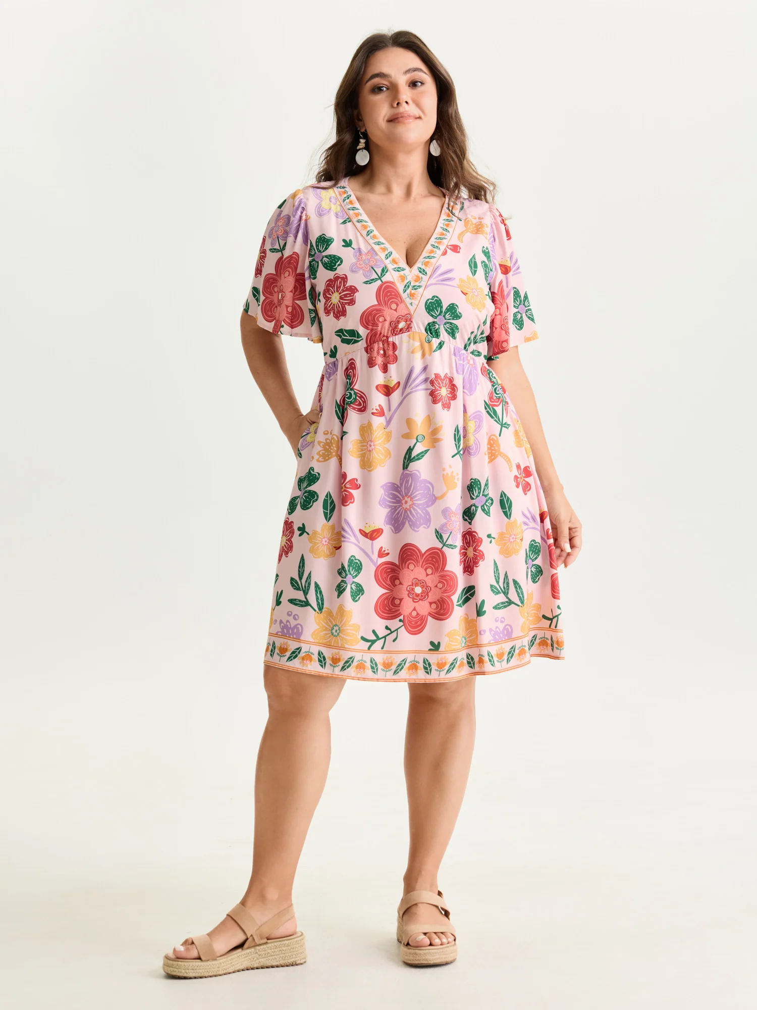 Colorful Floral Print V-Neck Mini Dress - Image 14