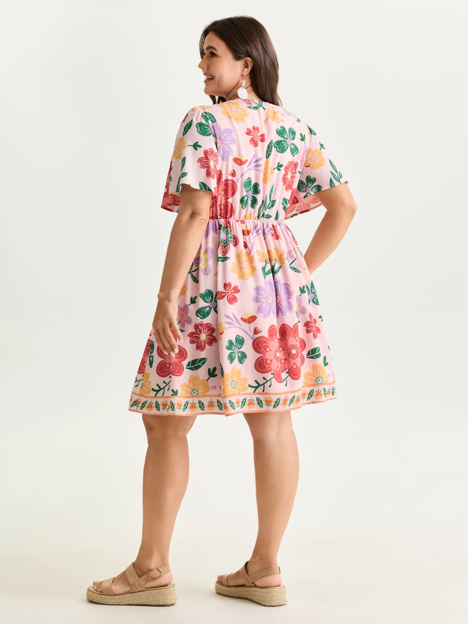 Colorful Floral Print V-Neck Mini Dress - Image 15