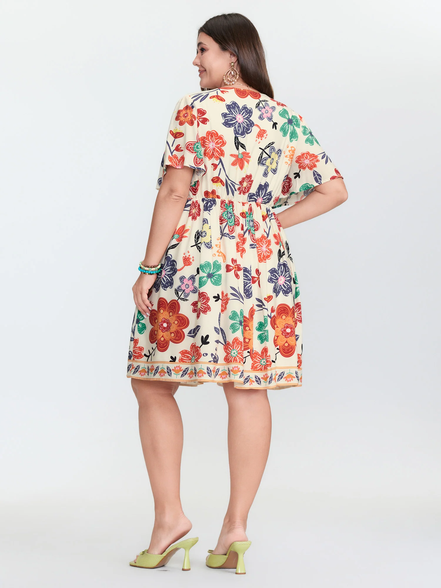 Colorful Floral Print V-Neck Mini Dress - Image 4
