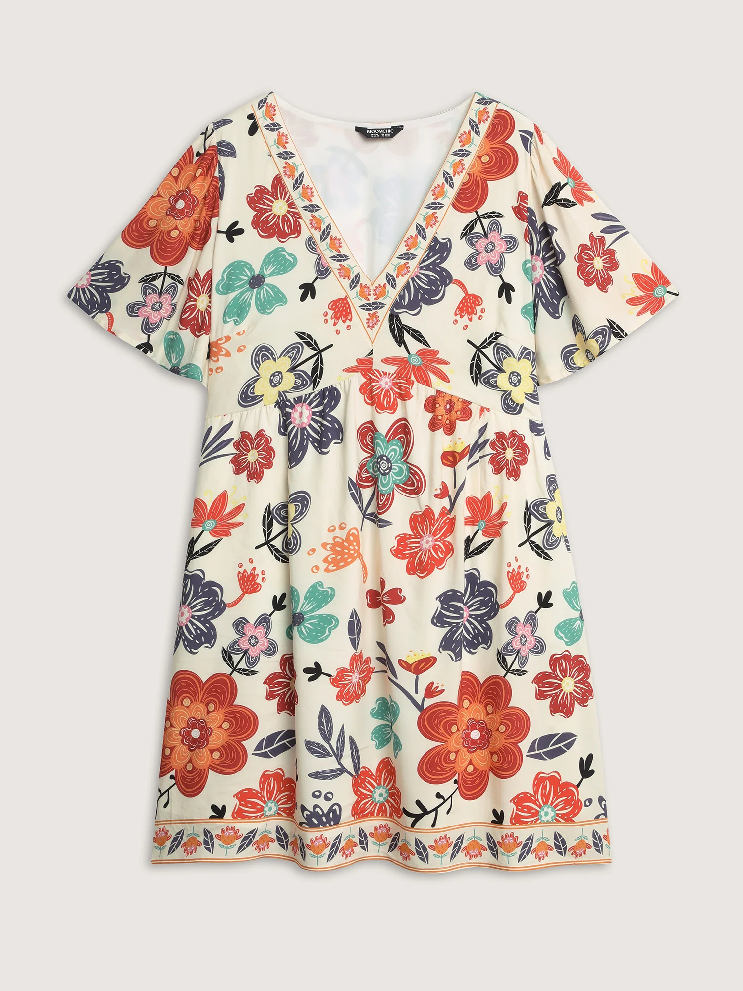 Colorful Floral Print V-Neck Mini Dress - Image 7