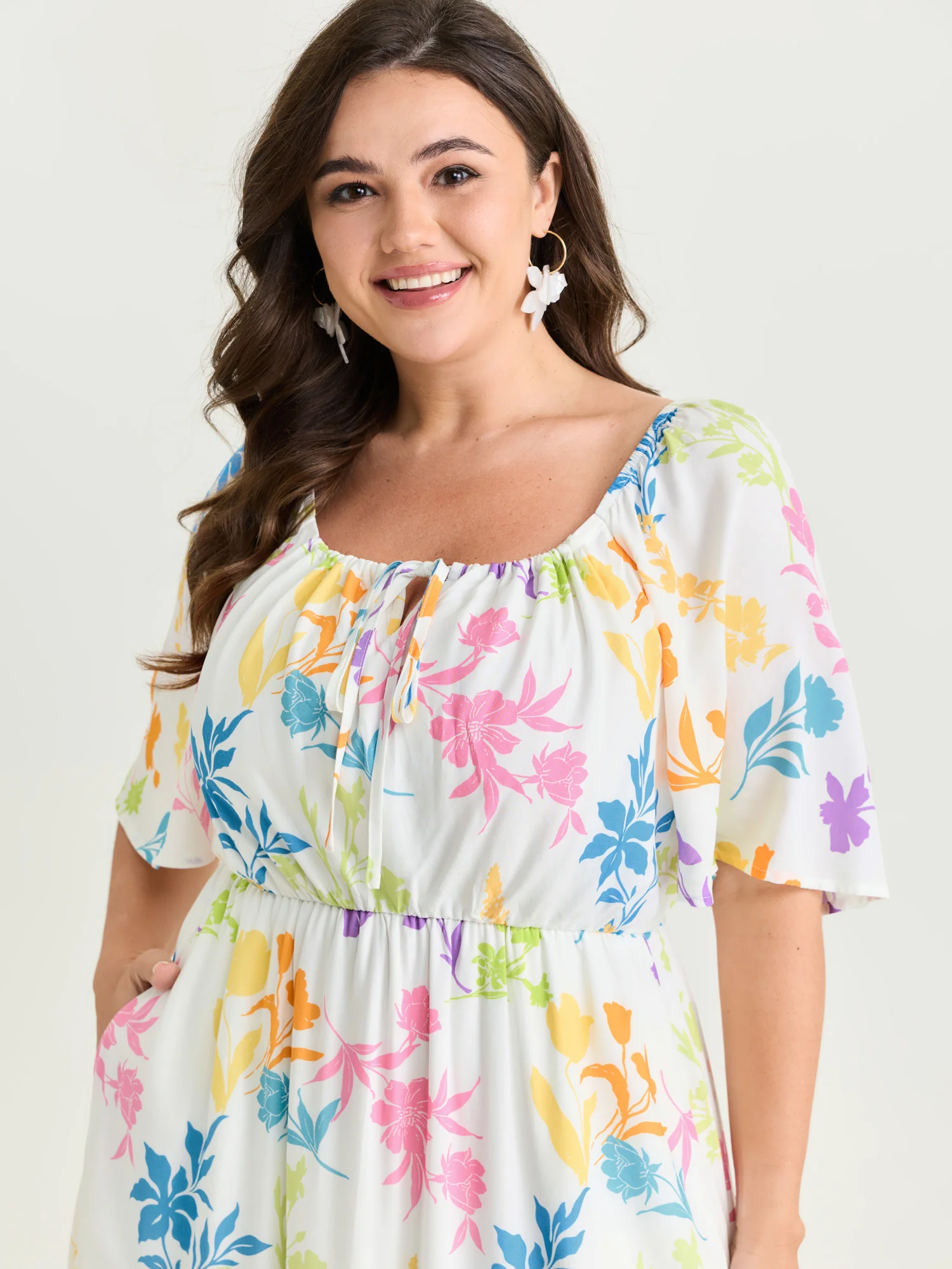 Colorful Floral Print Waist Defining Maxi Dress - Image 2