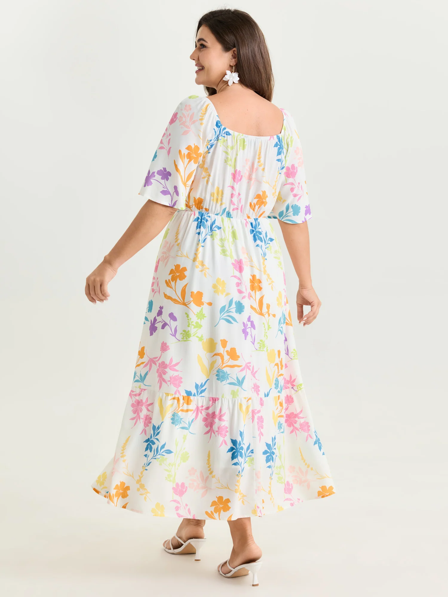 Colorful Floral Print Waist Defining Maxi Dress - Image 4