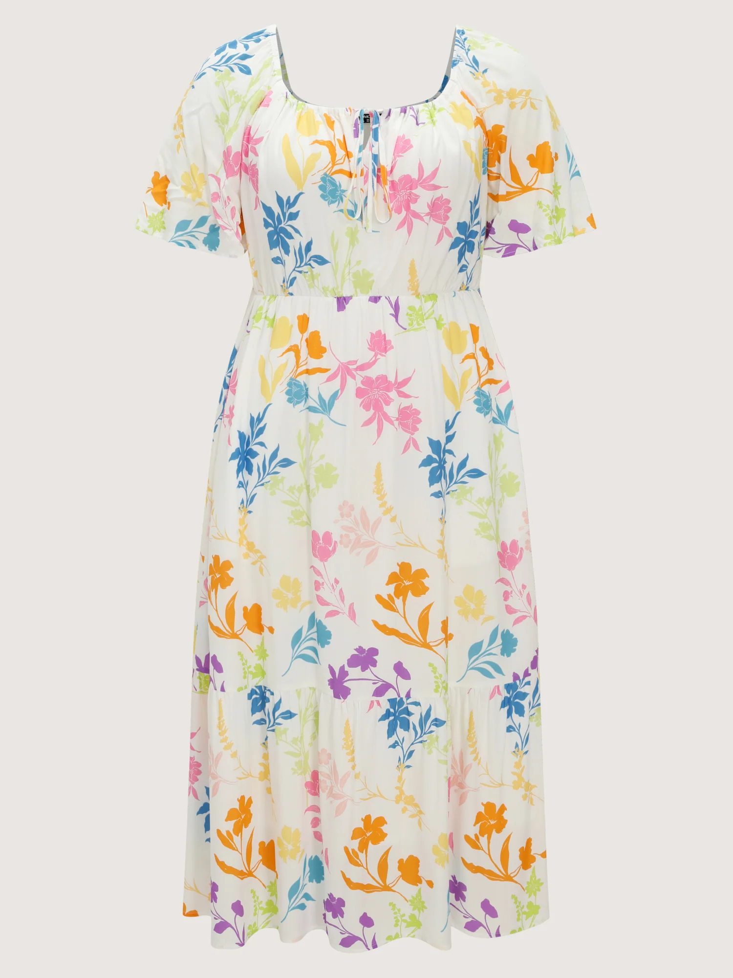 Colorful Floral Print Waist Defining Maxi Dress - Image 7