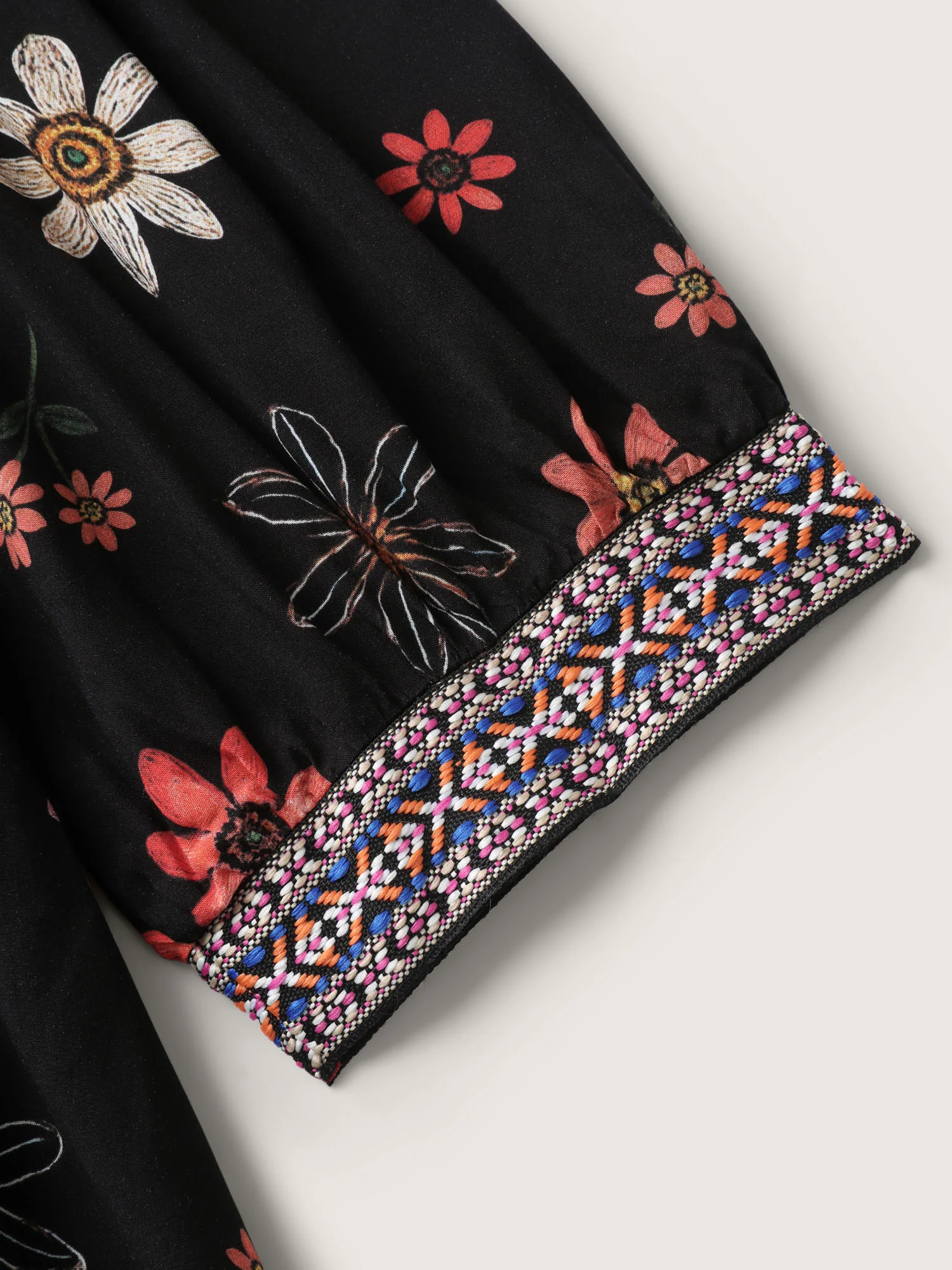 Colorful Floral Ribbon Neckline Pockets Midi Dress - Image 6