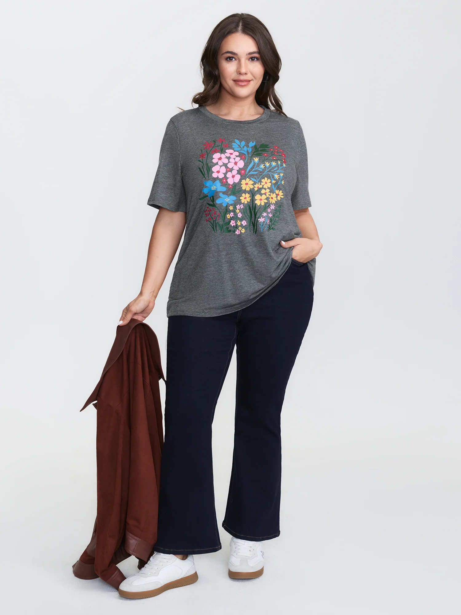 Colorful Floral Round Neck T-Shirt - Image 3