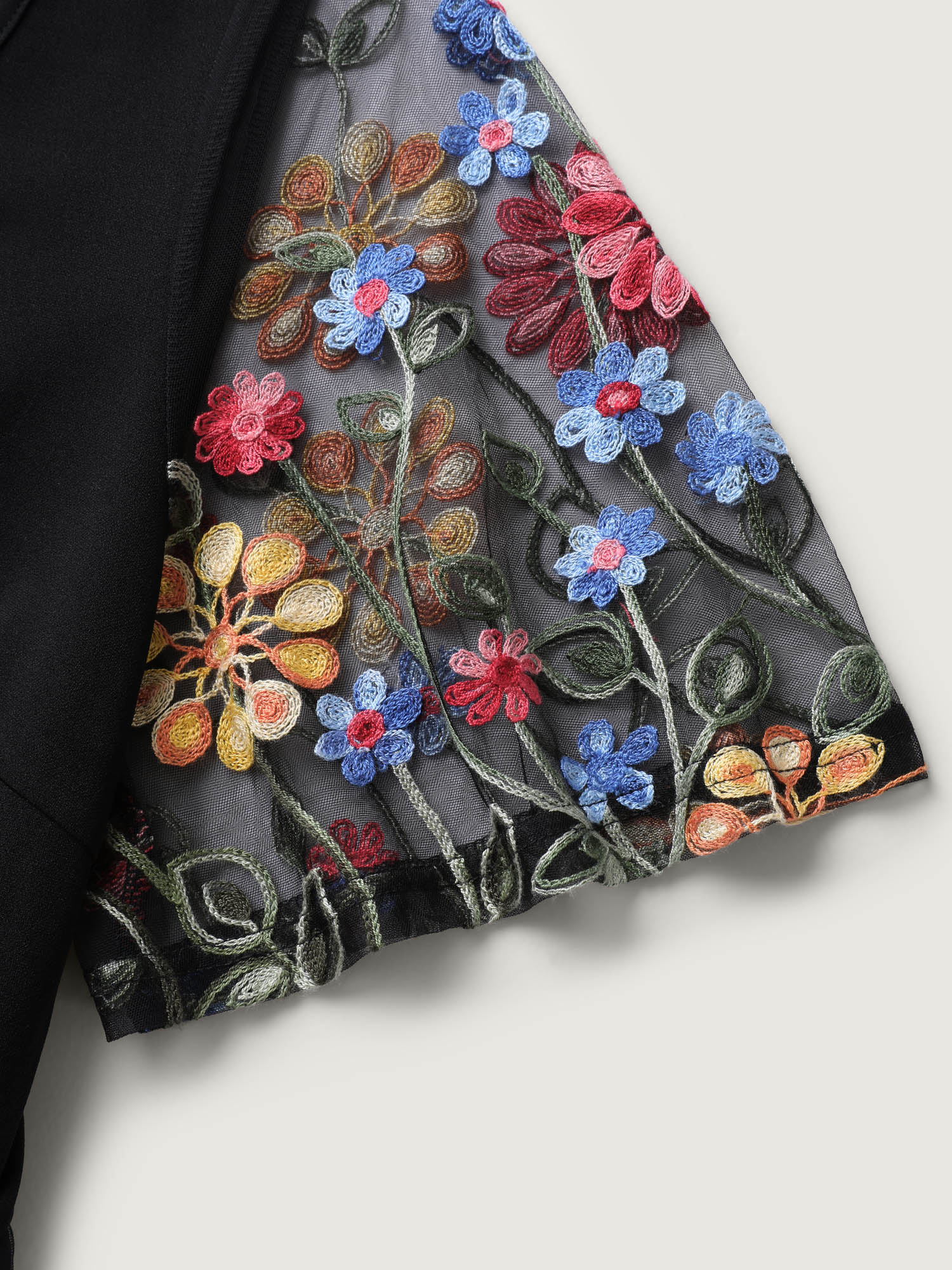 Colorful Floral Sheer Sleeve Cinched Midi Dress - Image 5