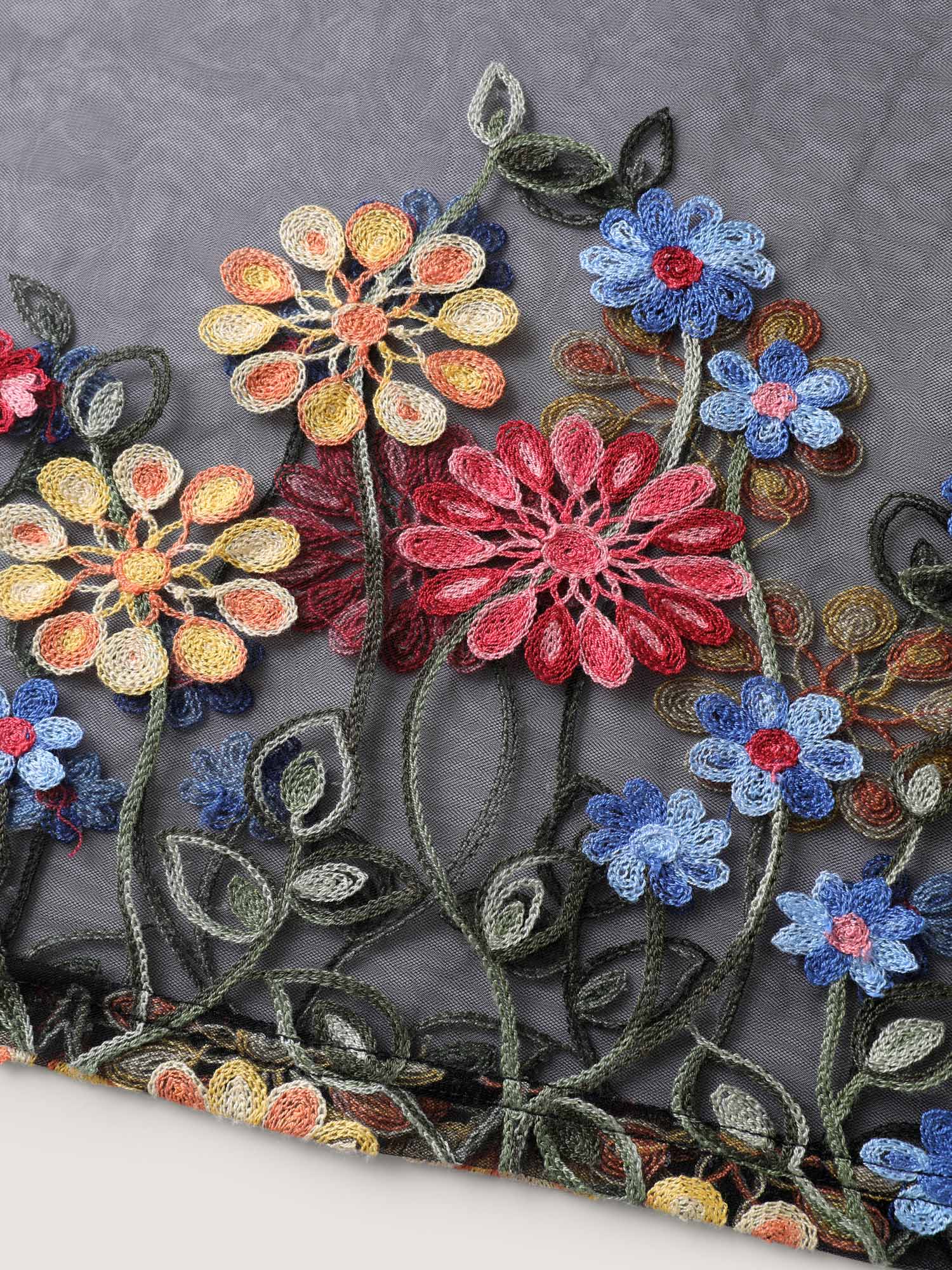 Colorful Floral Sheer Sleeve Cinched Midi Dress - Image 6