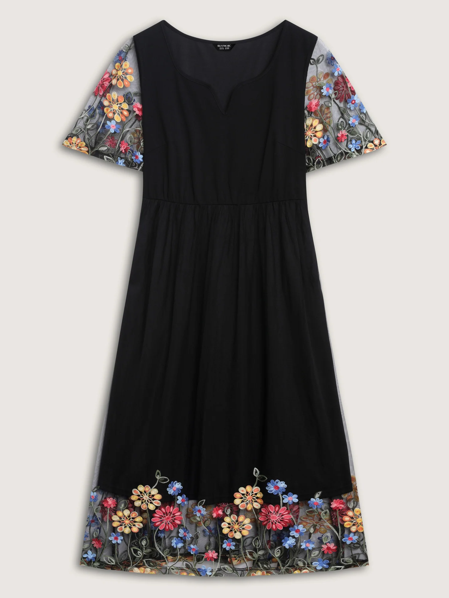Colorful Floral Sheer Sleeve Cinched Midi Dress - Image 7