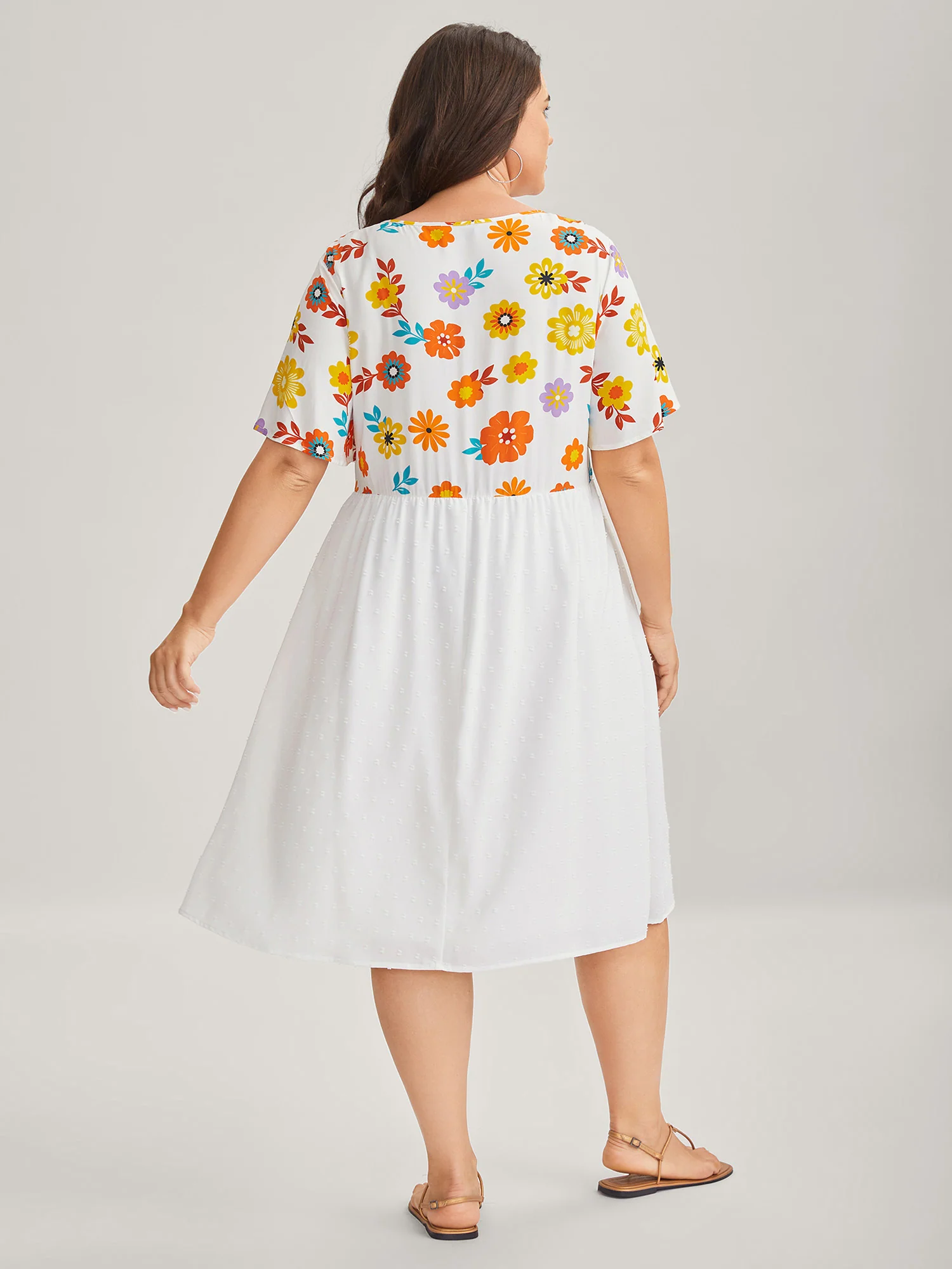 Colorful Florals Spliced Pockets Midi Dress - Image 4