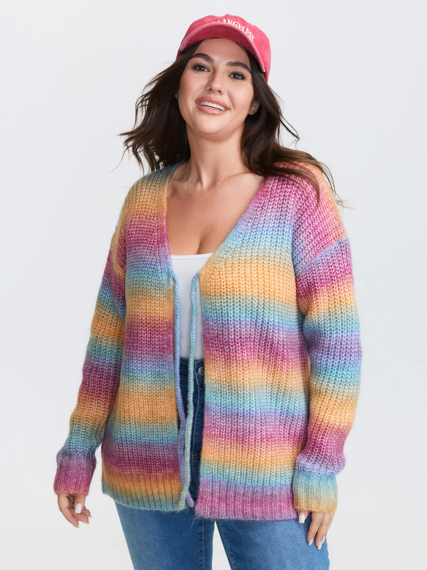 Colorful Front-Tie Heather Knit Cardigan - Image 2
