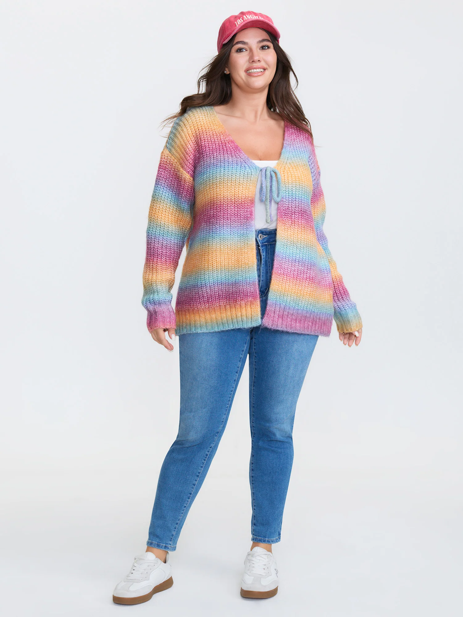 Colorful Front-Tie Heather Knit Cardigan - Image 3
