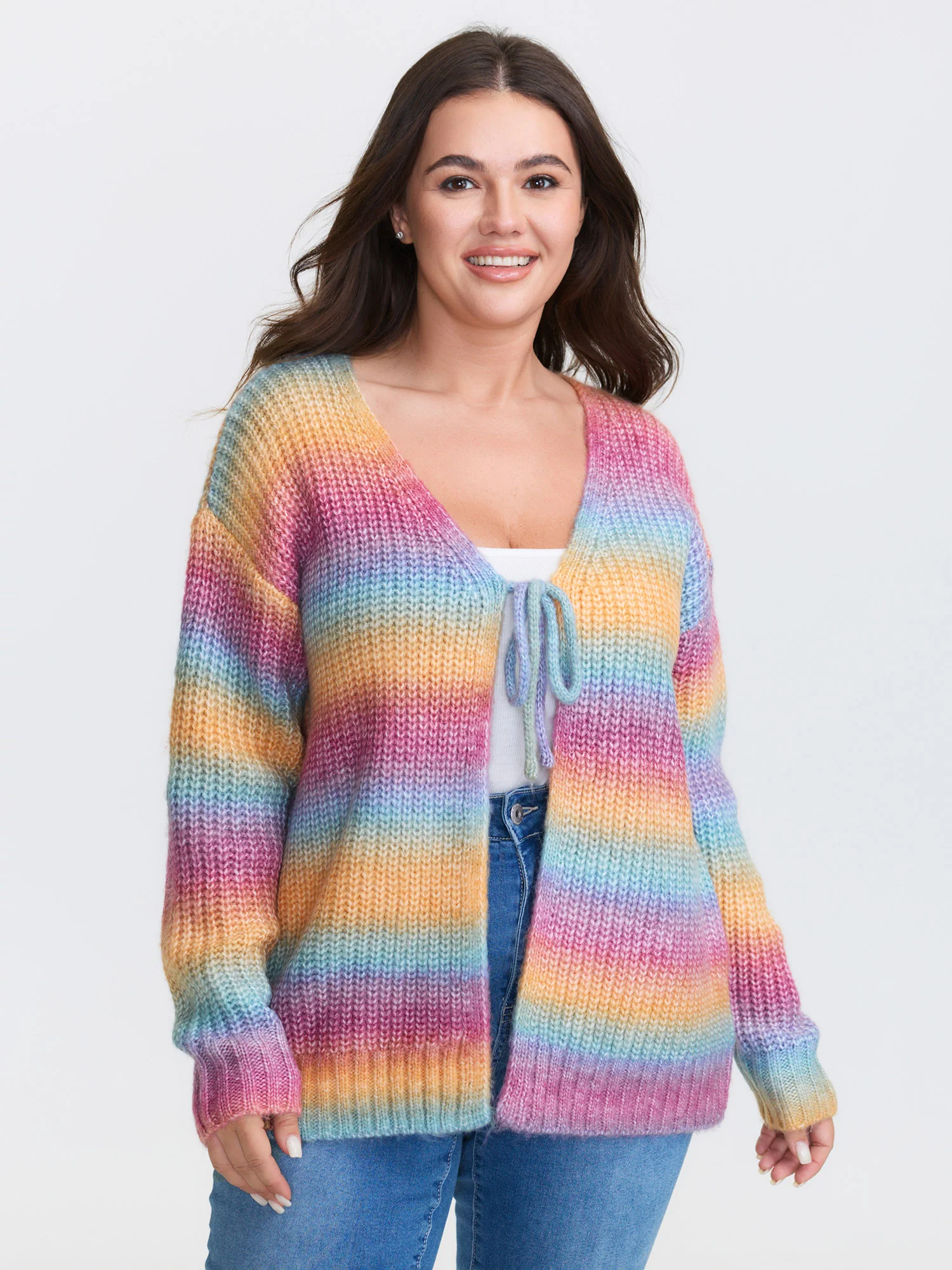 Colorful Front-Tie Heather Knit Cardigan - Image 4