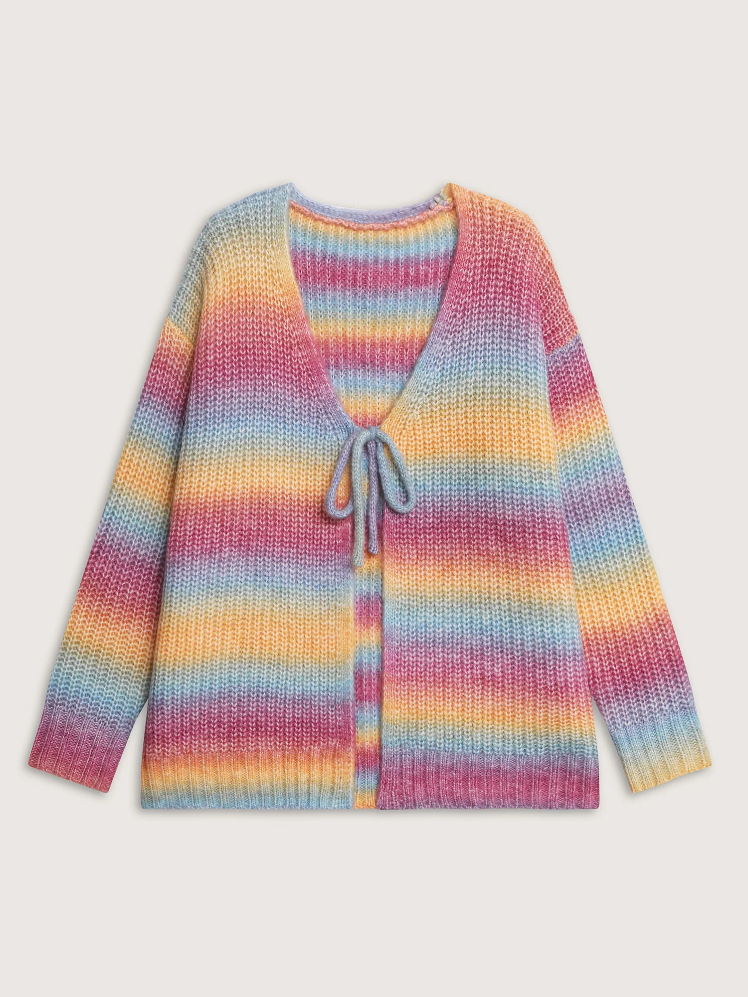 Colorful Front-Tie Heather Knit Cardigan - Image 6
