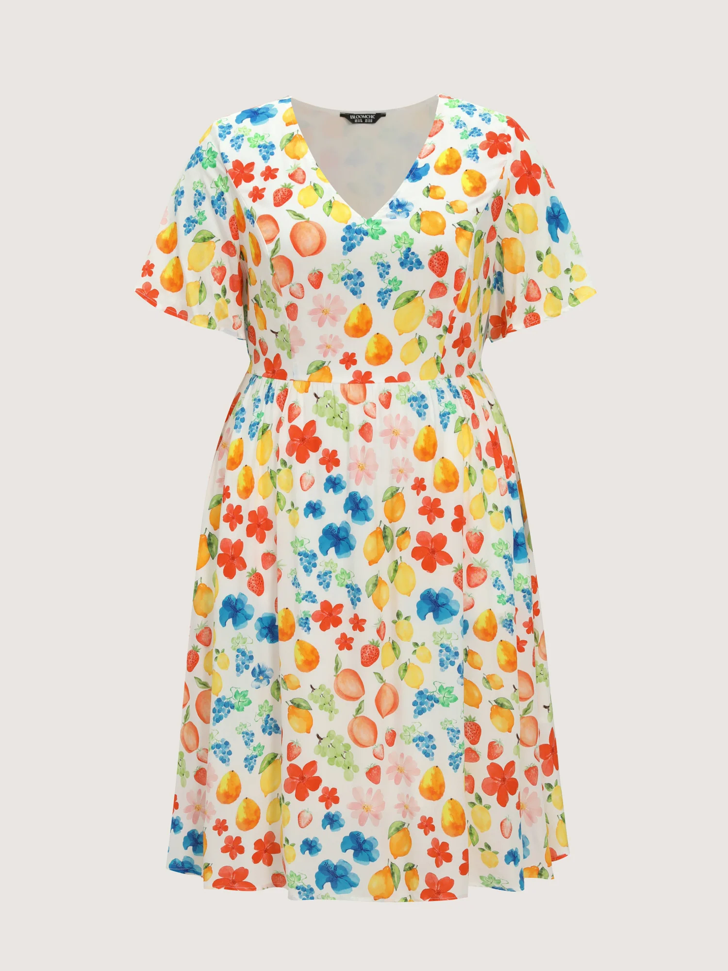 Colorful Fruit Print V-Neck Midi Dress - Image 7