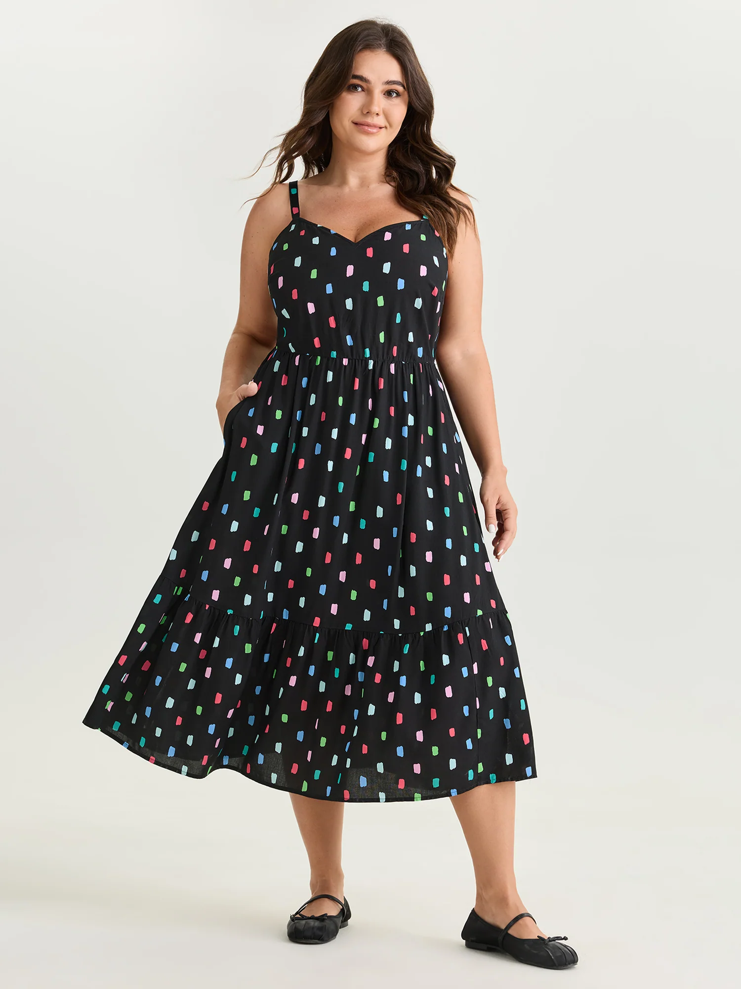 Colorful Geometric Print Cami Midi Dress - Image 2