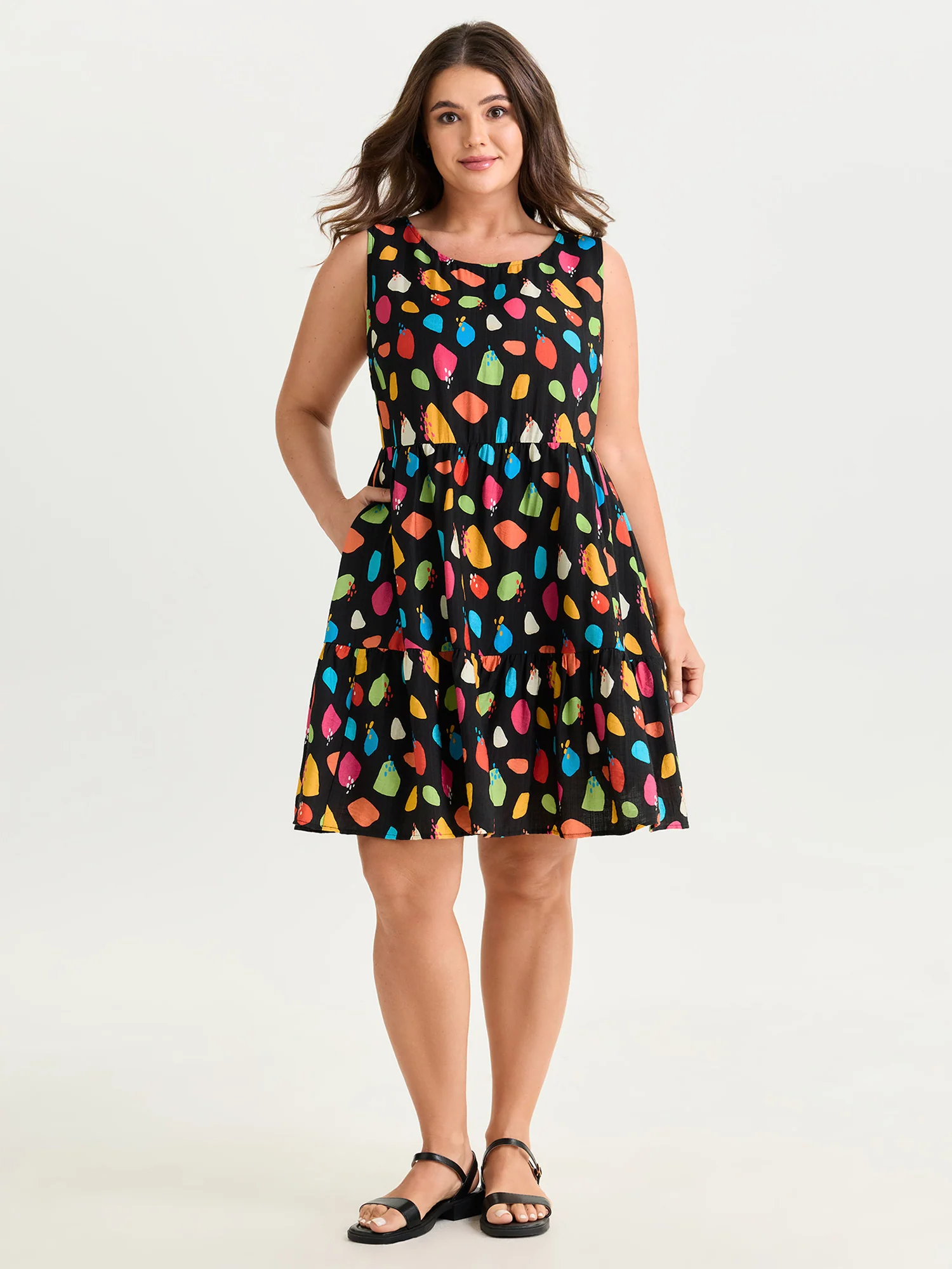 Colorful Geometric Print Sleeveless Mini Dress - Image 3