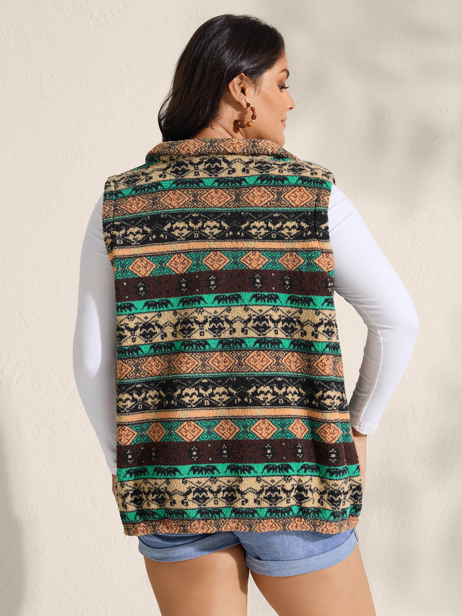 Colorful Geometric Stripes Zipper Vest - Image 6