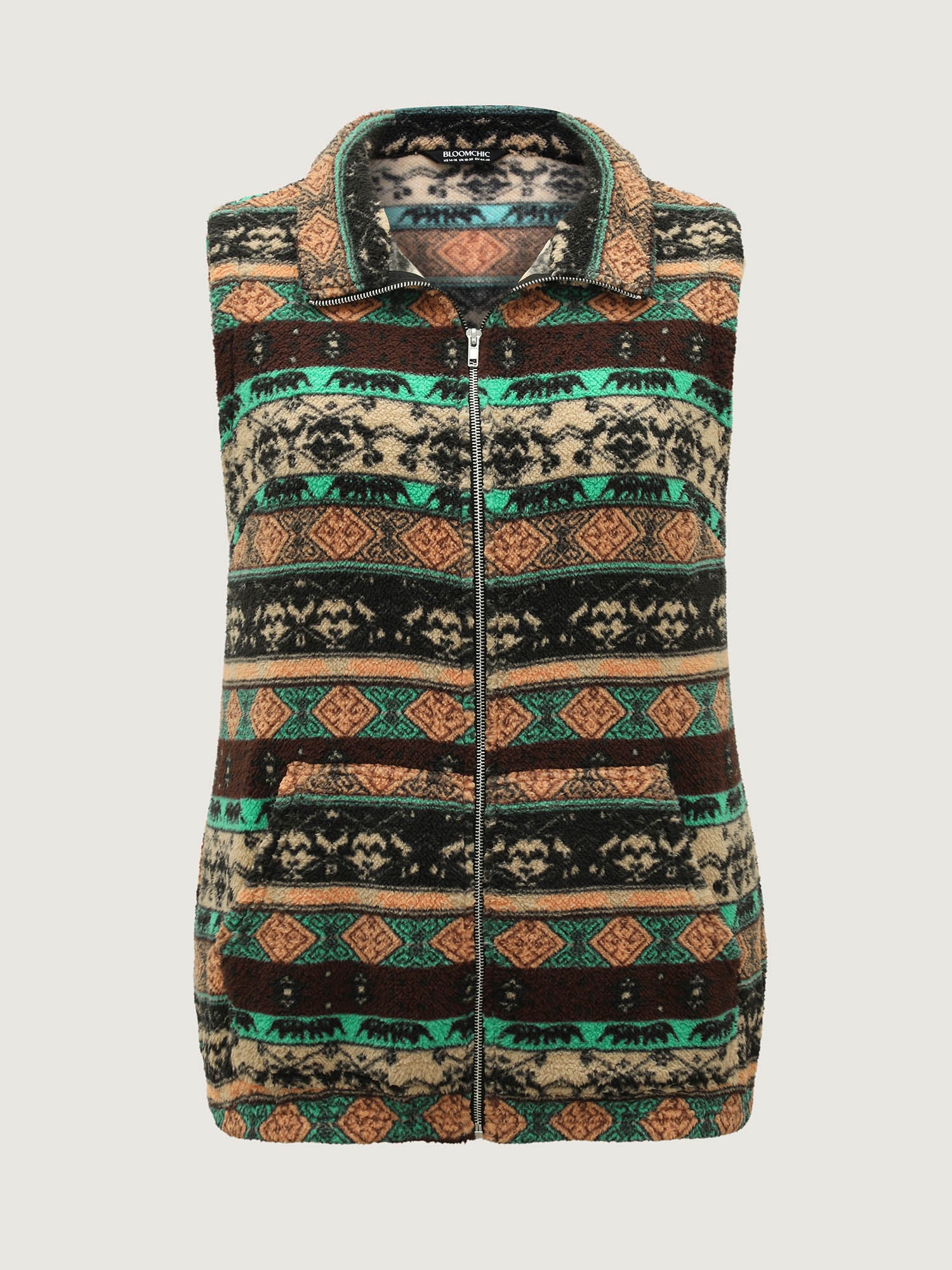 Colorful Geometric Stripes Zipper Vest - Image 7
