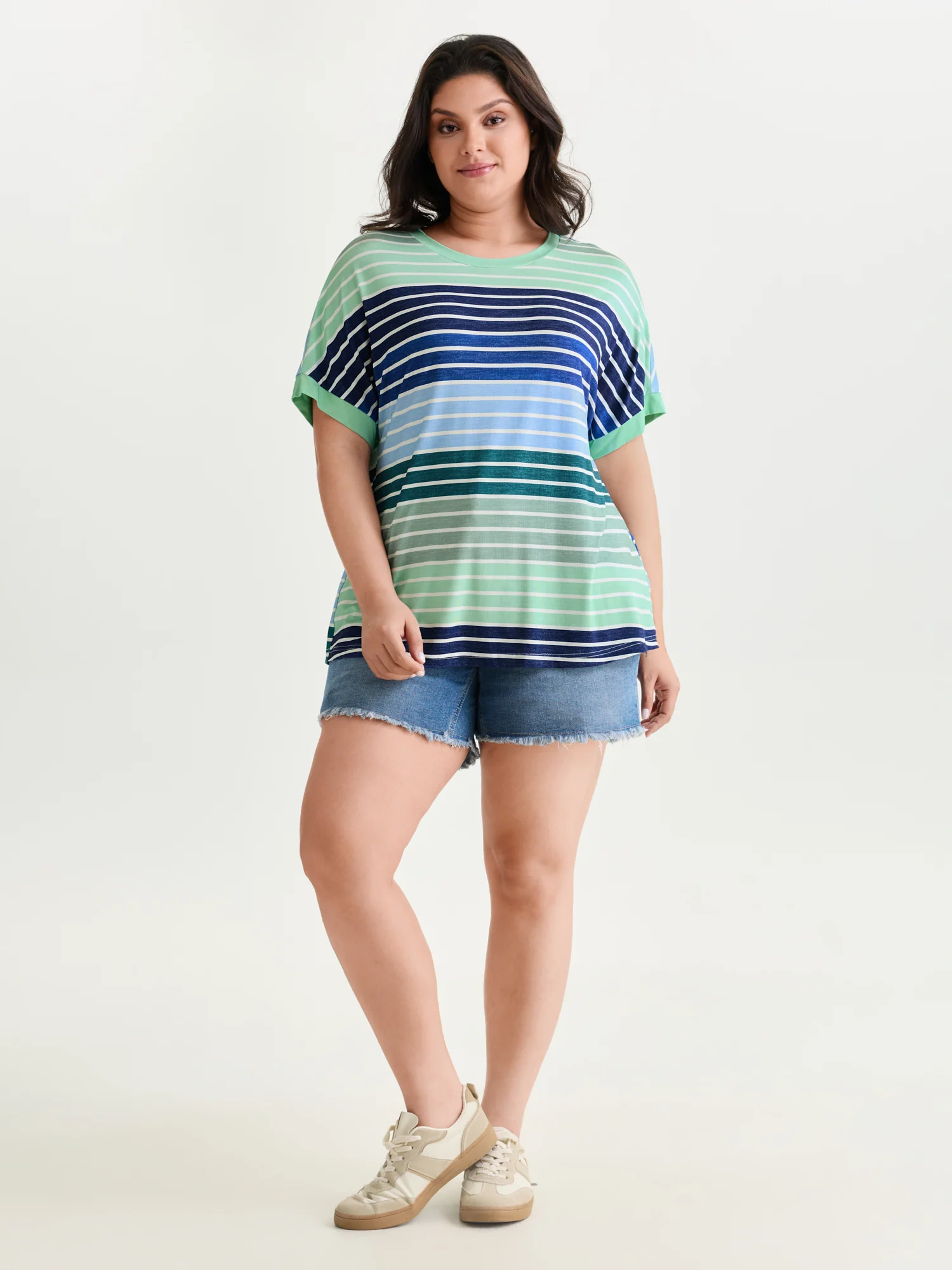 Colorful Gradient Stripe Round Neck T-Shirt - Image 10