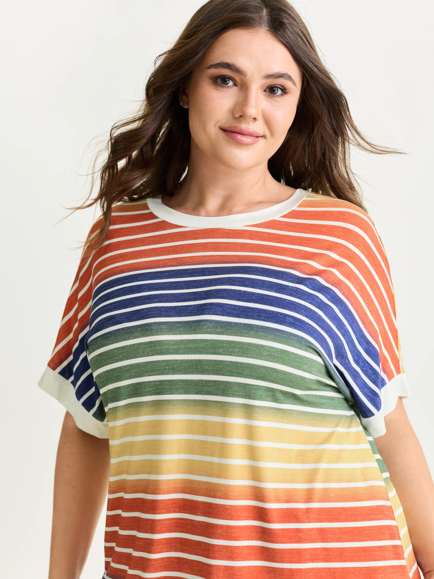 Colorful Gradient Stripe Round Neck T-Shirt - Image 13