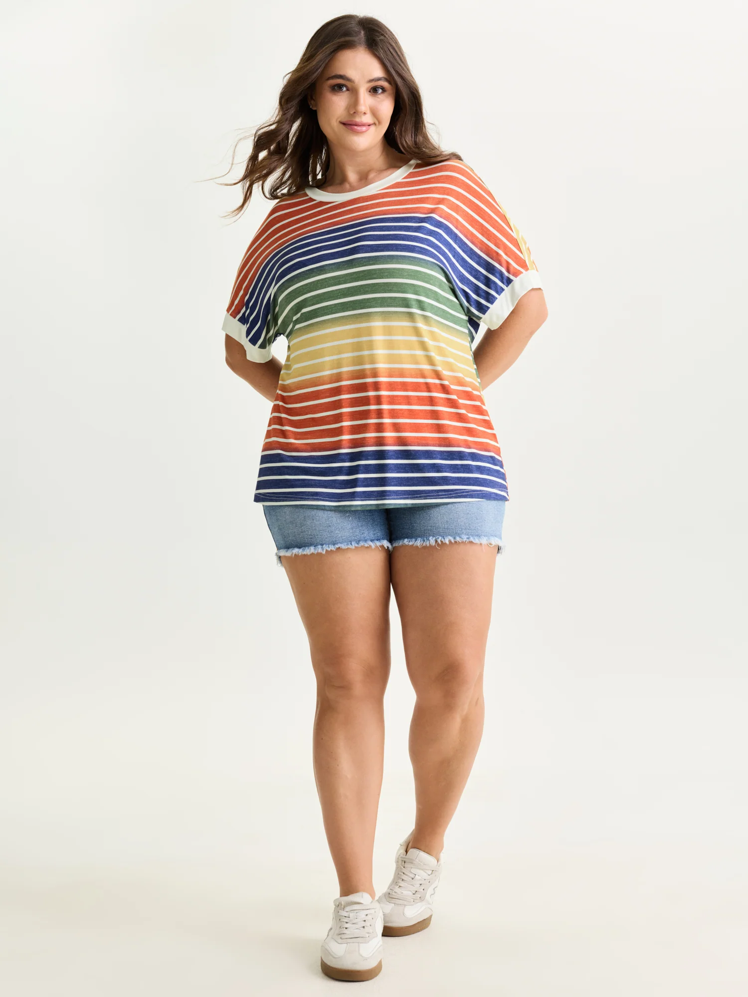 Colorful Gradient Stripe Round Neck T-Shirt - Image 14