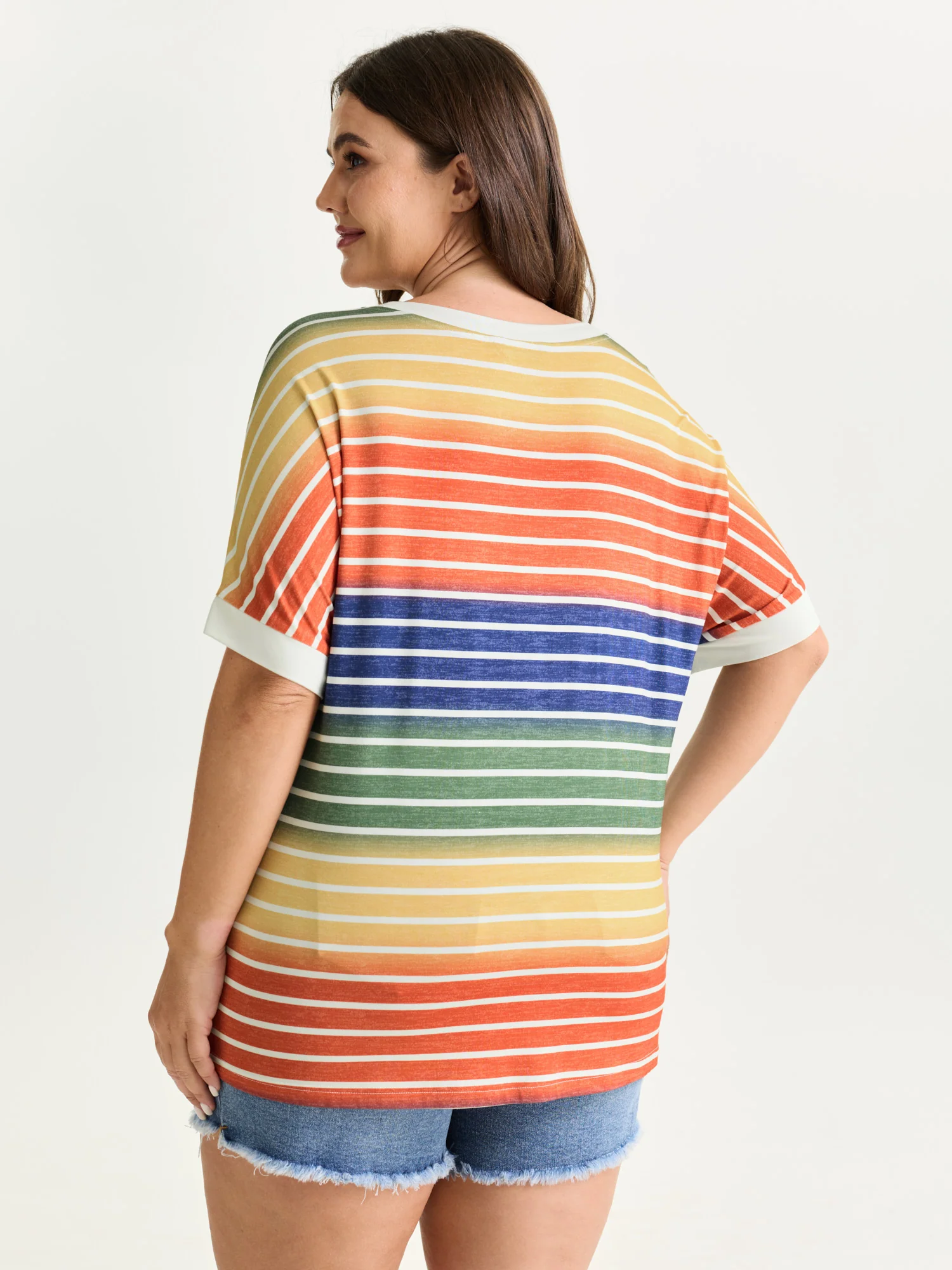 Colorful Gradient Stripe Round Neck T-Shirt - Image 15
