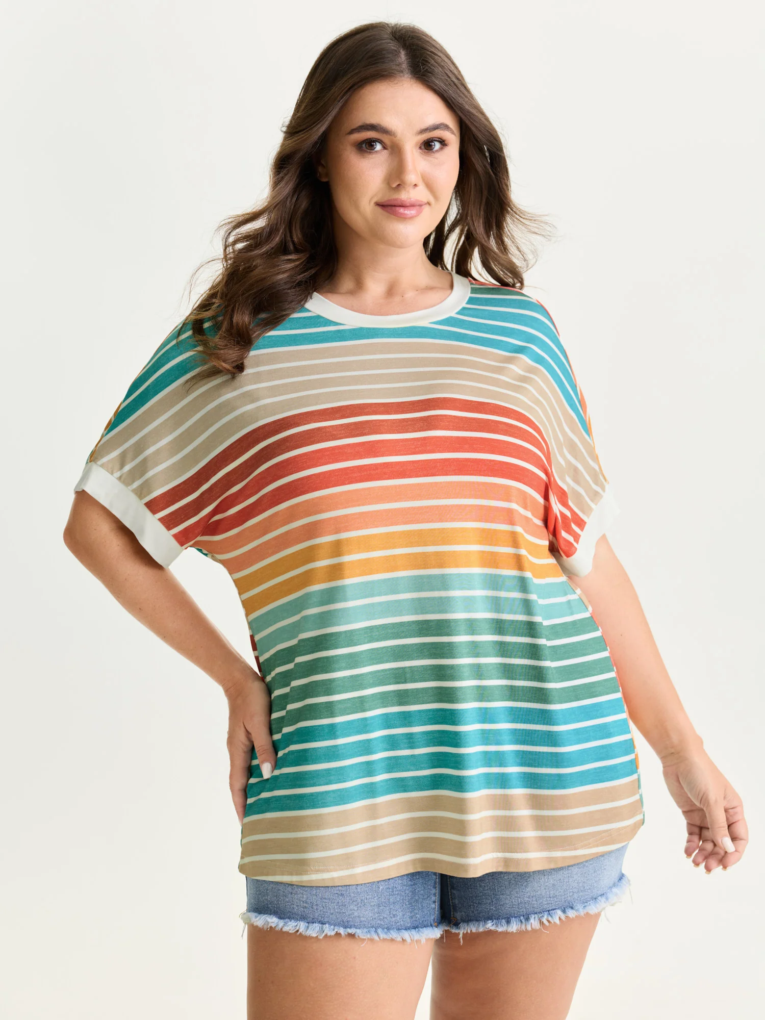 Colorful Gradient Stripe Round Neck T-Shirt - Image 16