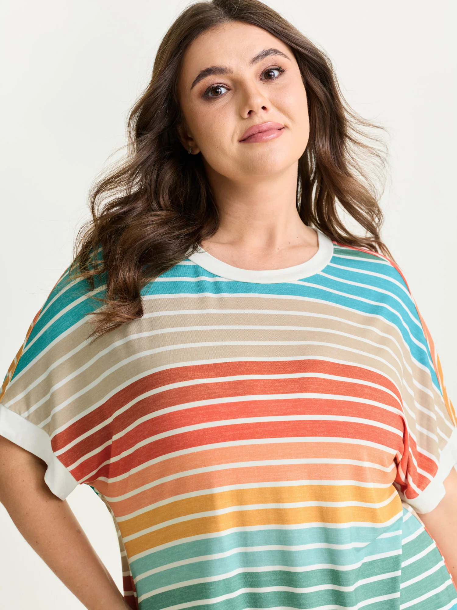 Colorful Gradient Stripe Round Neck T-Shirt - Image 17