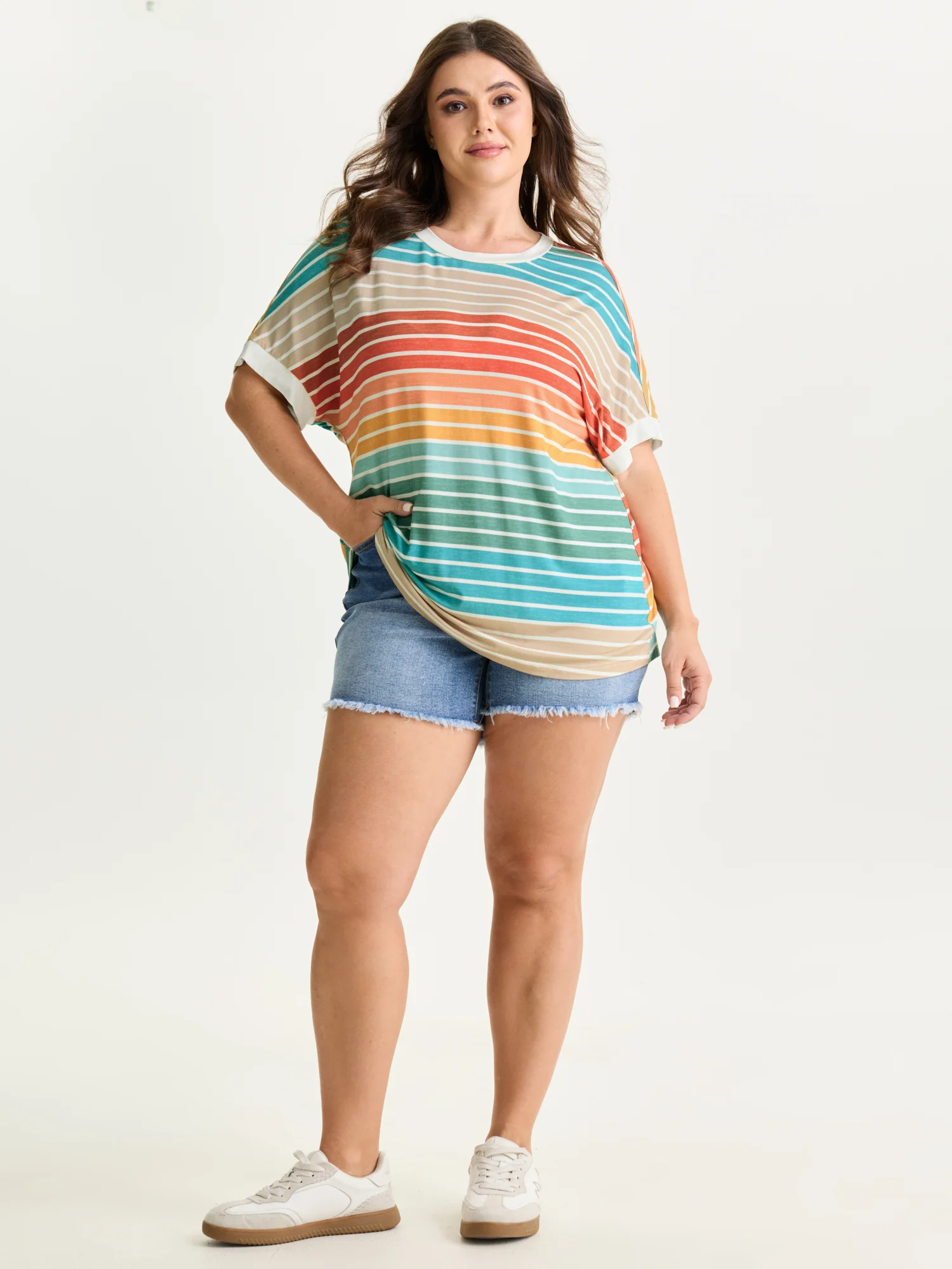 Colorful Gradient Stripe Round Neck T-Shirt - Image 18