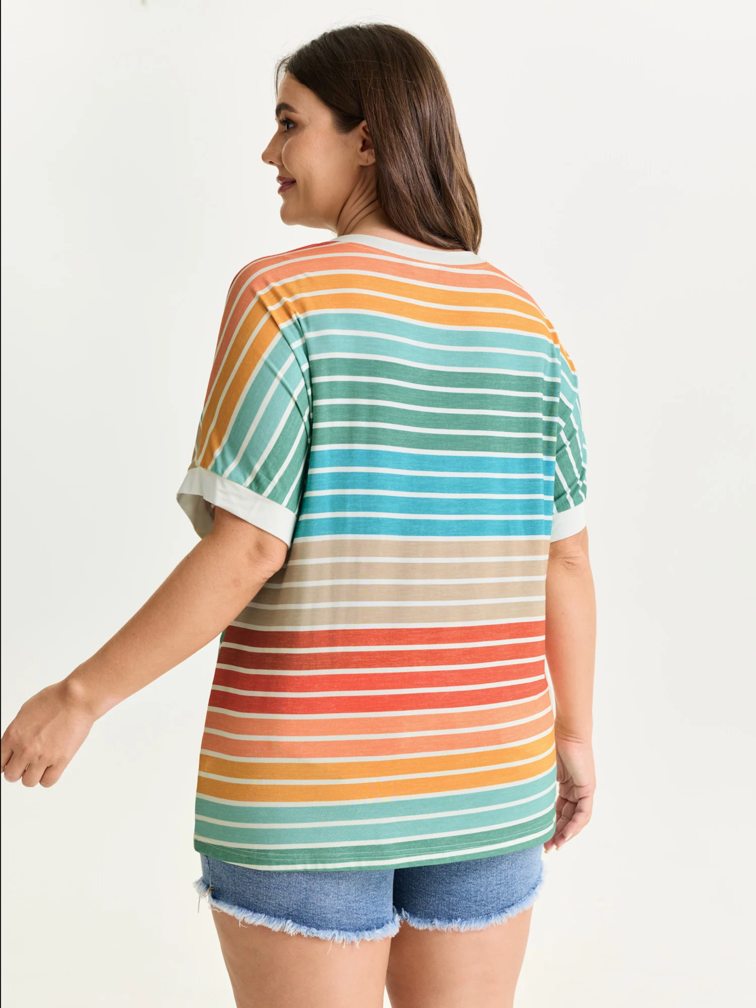 Colorful Gradient Stripe Round Neck T-Shirt - Image 19