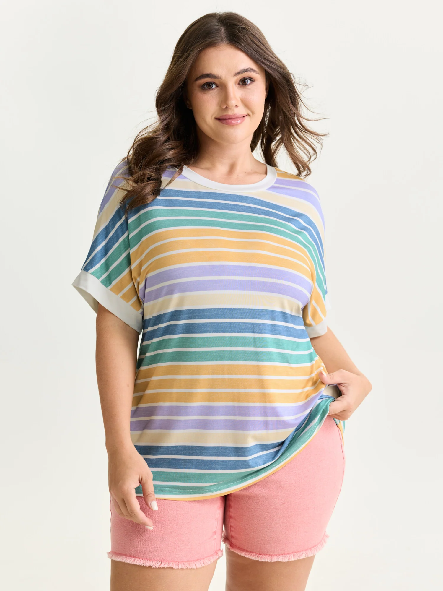 Colorful Gradient Stripe Round Neck T-Shirt - Image 20