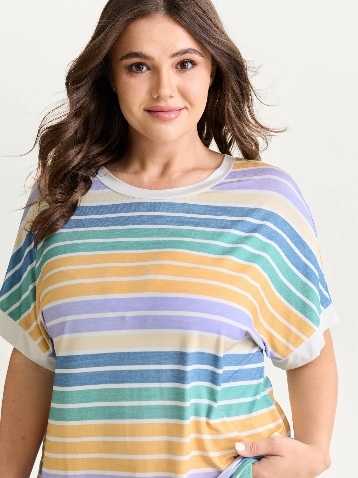 Colorful Gradient Stripe Round Neck T-Shirt - Image 21