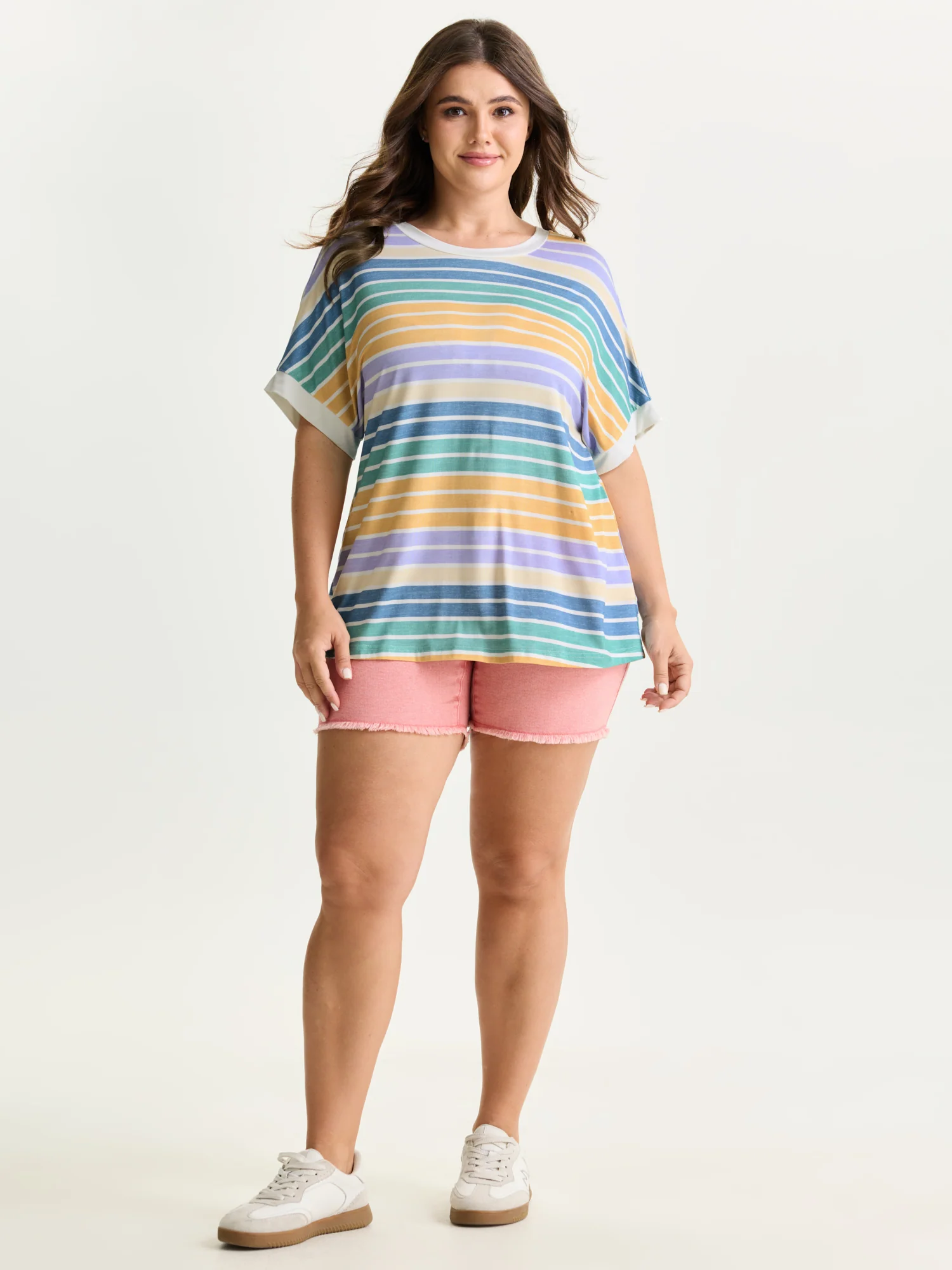 Colorful Gradient Stripe Round Neck T-Shirt - Image 22