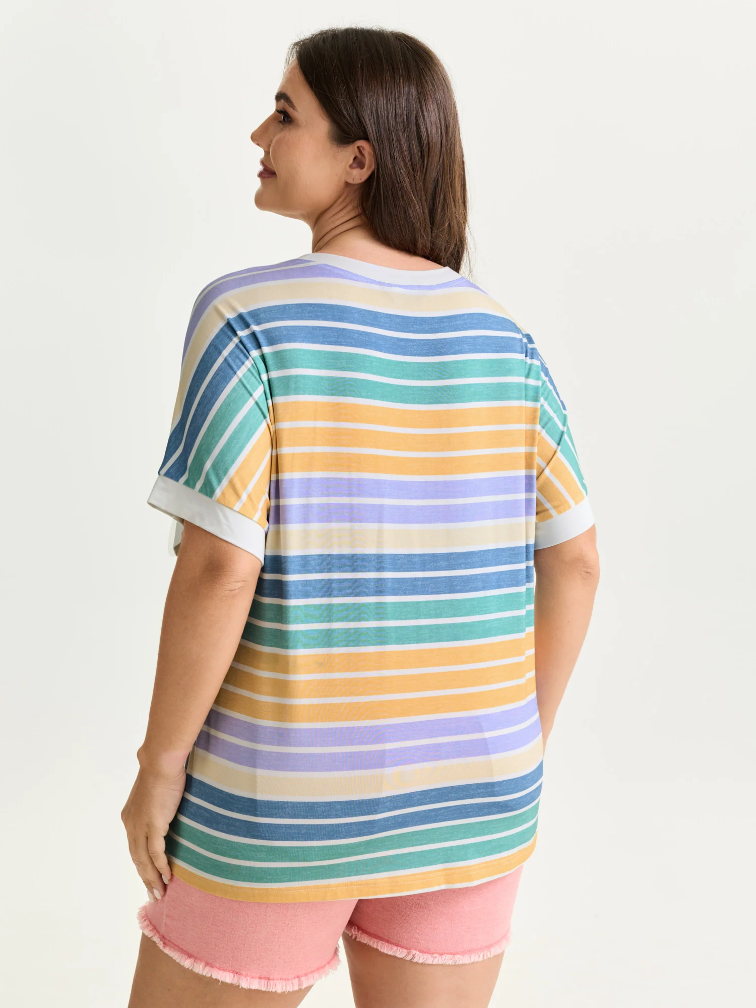 Colorful Gradient Stripe Round Neck T-Shirt - Image 24