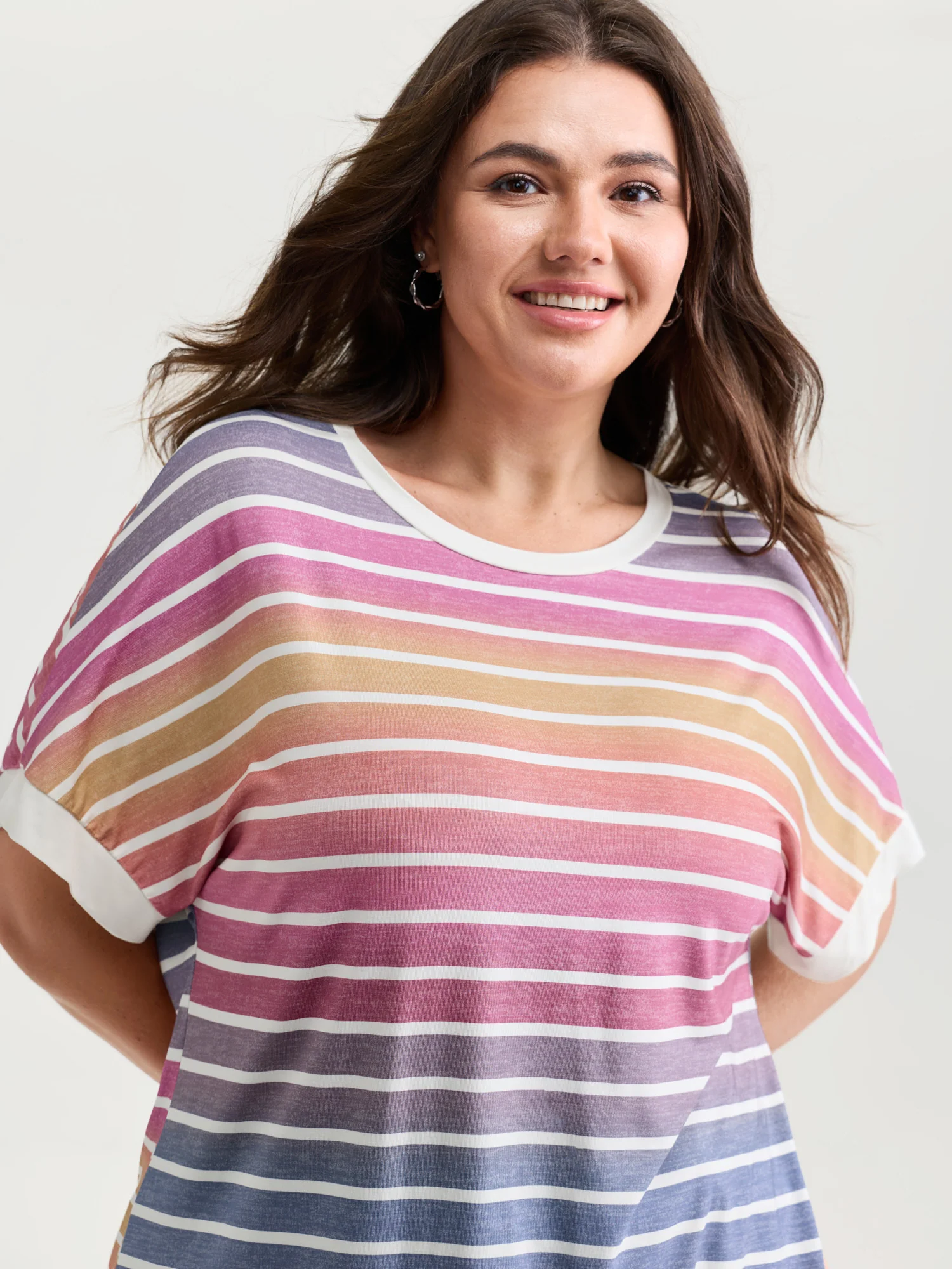 Colorful Gradient Stripe Round Neck T-Shirt - Image 3