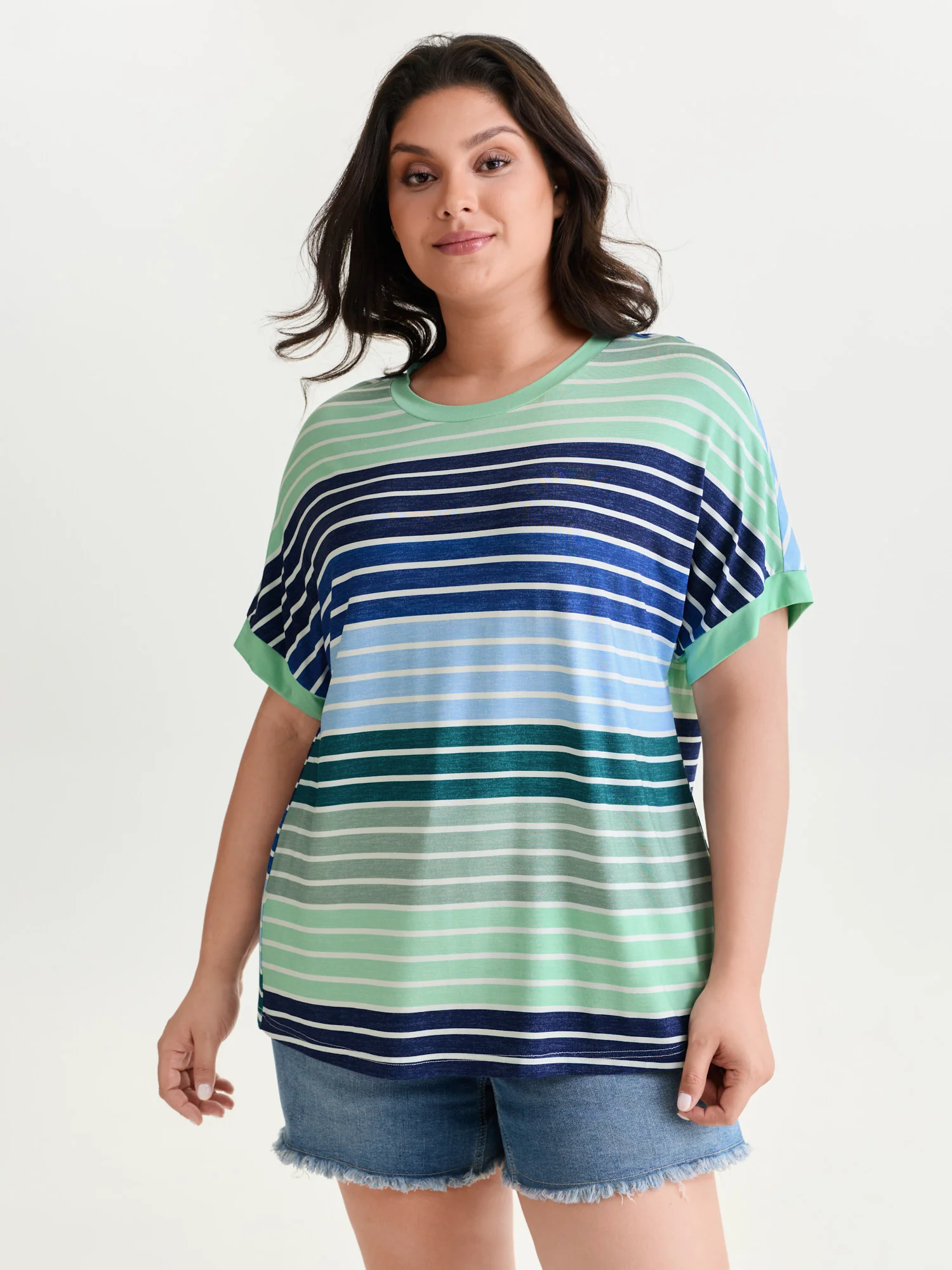 Colorful Gradient Stripe Round Neck T-Shirt - Image 8