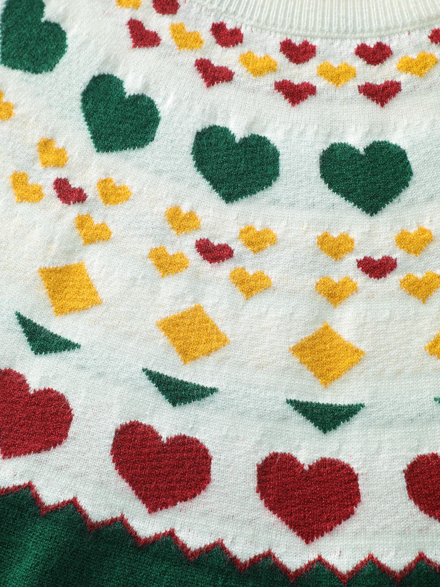 Colorful Heart Jacquard Round Neck Pullover - Image 5