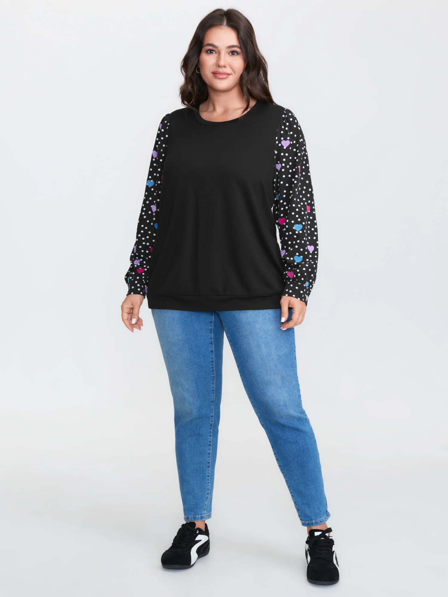 Colorful Heart Sleeve Round Neck Sweatshirt - Image 3