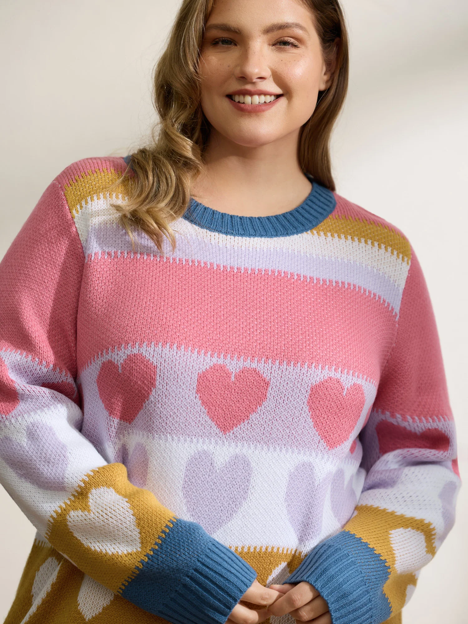 Colorful Hearts Jacquard Pattern Pullover - Image 2