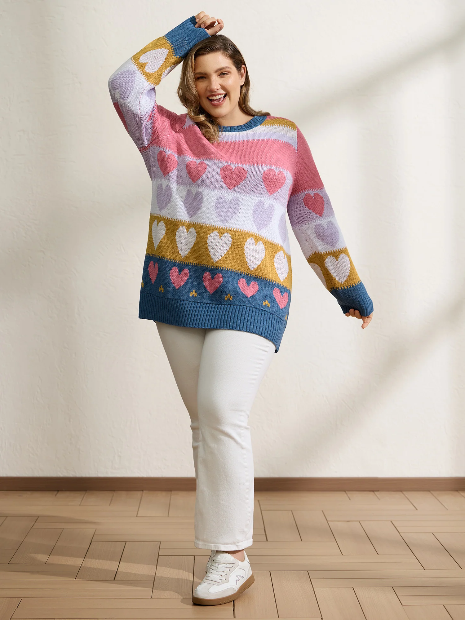 Colorful Hearts Jacquard Pattern Pullover - Image 3