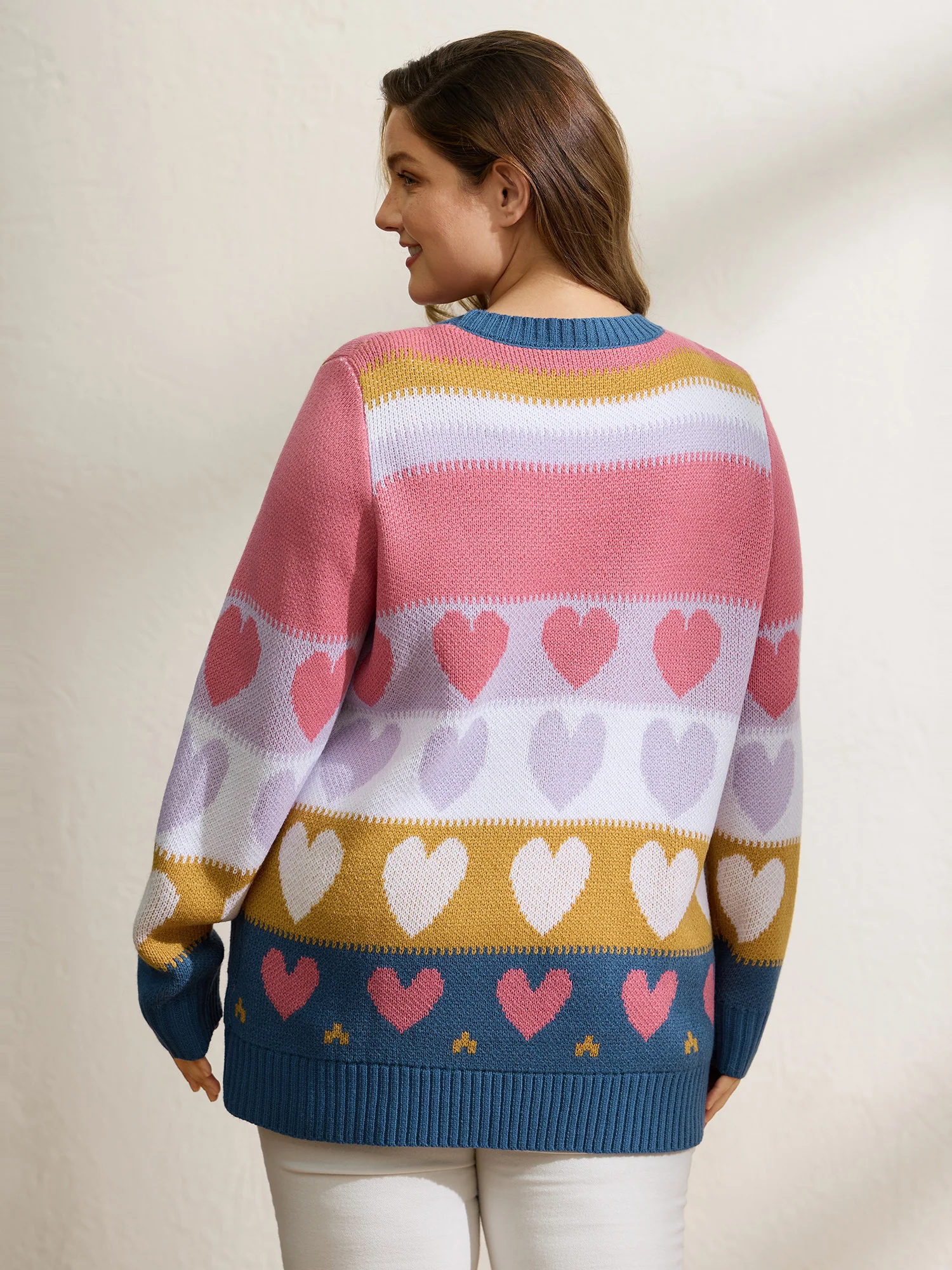 Colorful Hearts Jacquard Pattern Pullover - Image 4