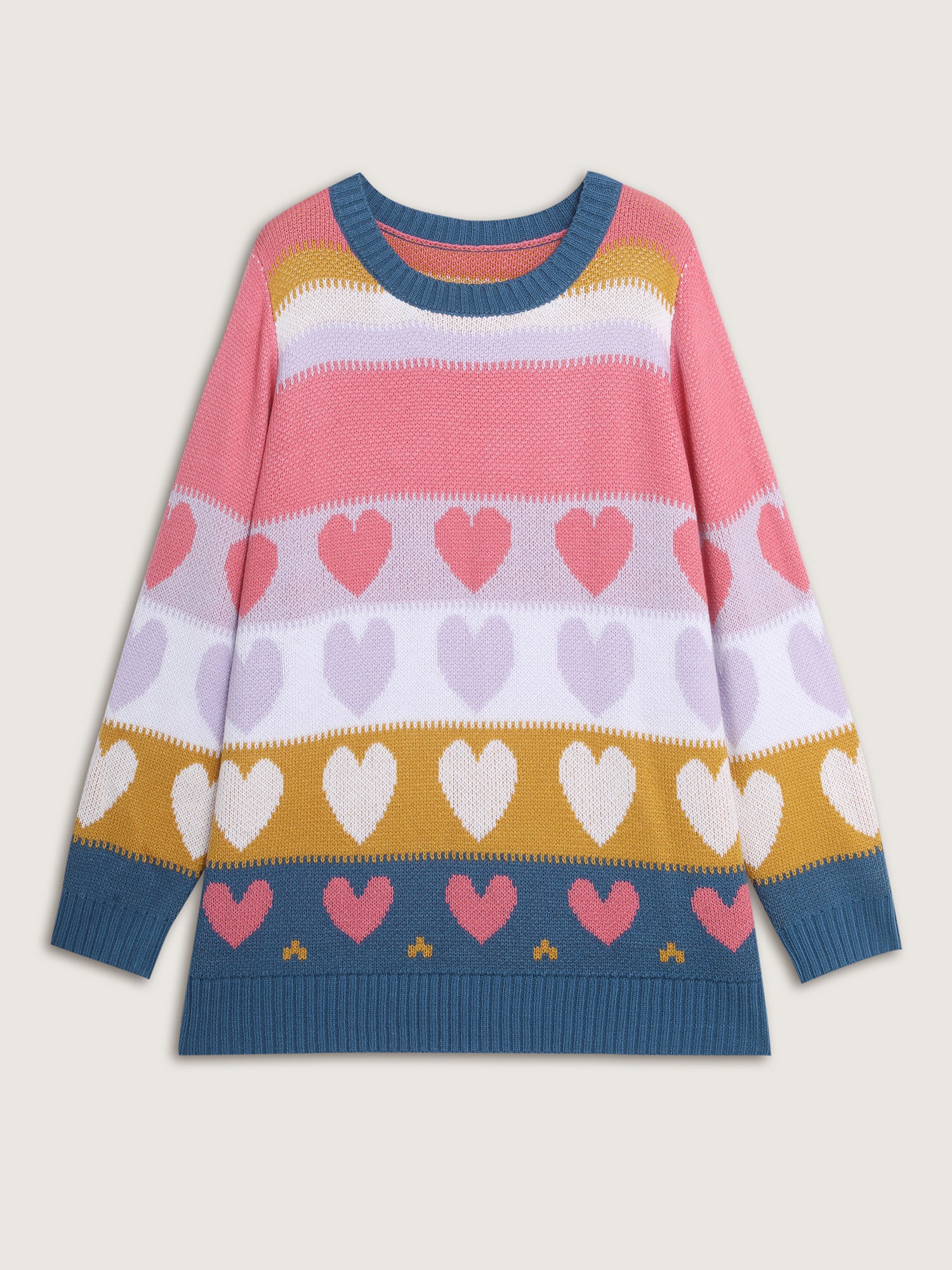 Colorful Hearts Jacquard Pattern Pullover - Image 7