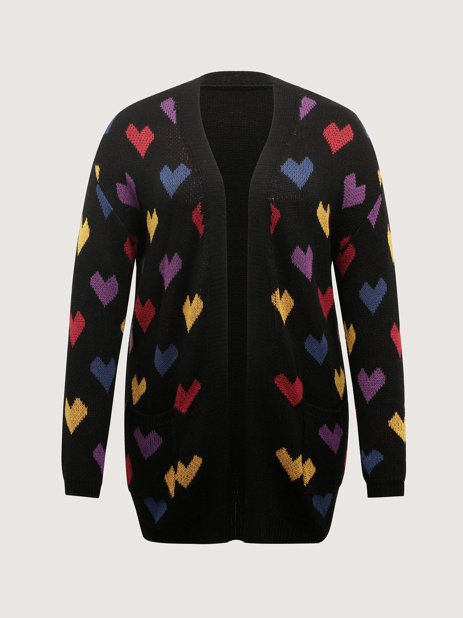 Colorful Hearts Jacquard Pockets Knit Cardigan - Image 7