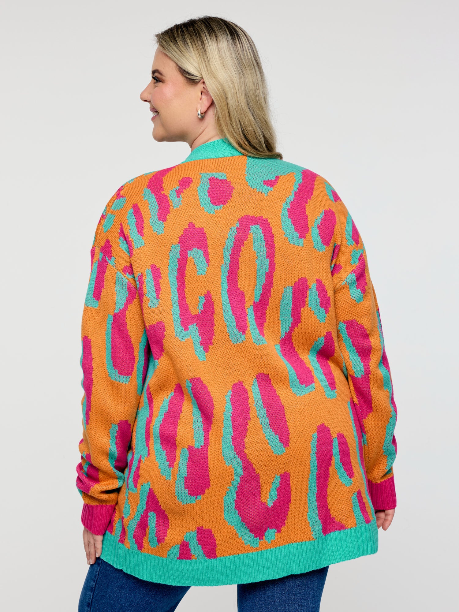 Colorful Leopard Button Pockets Knit Cardigan - Image 5