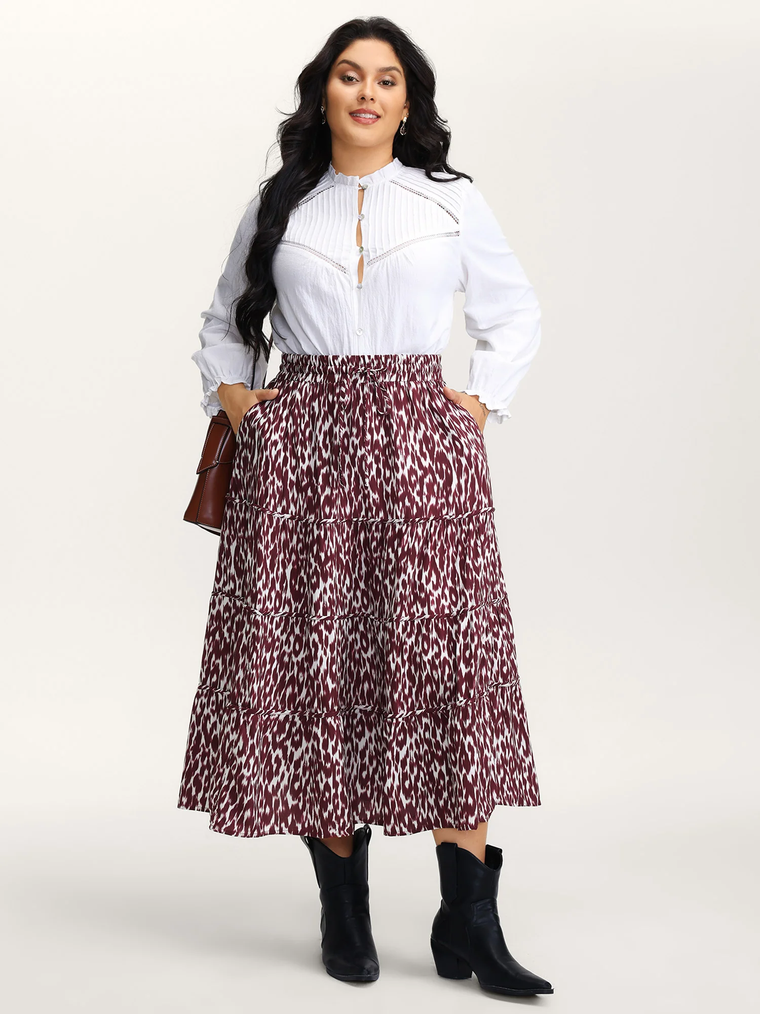Colorful Leopard Print Drawstring Maxi Skirt - Image 2