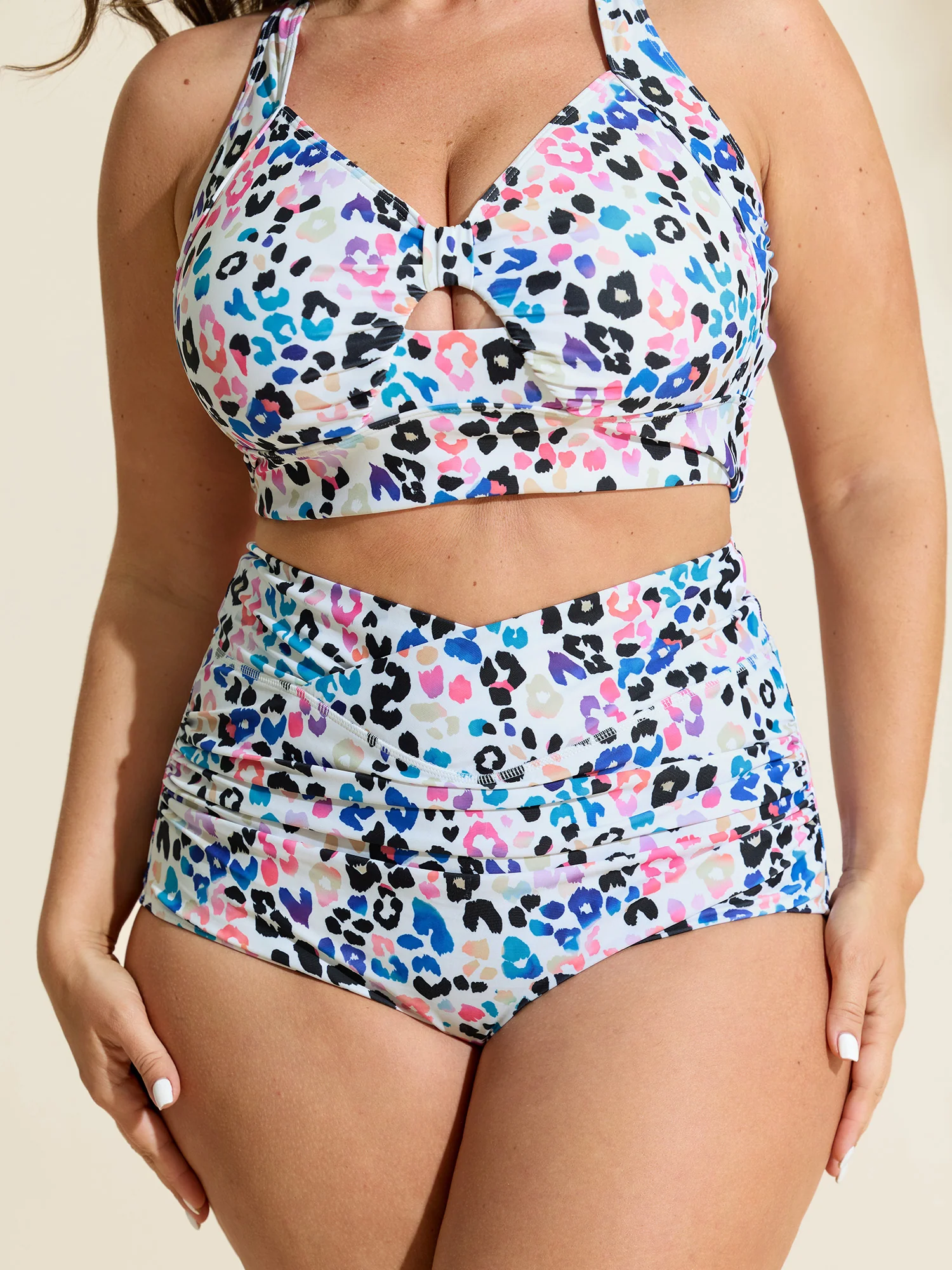 Colorful Leopard Print Overlap Waist Bikini Bottoms - Image 8