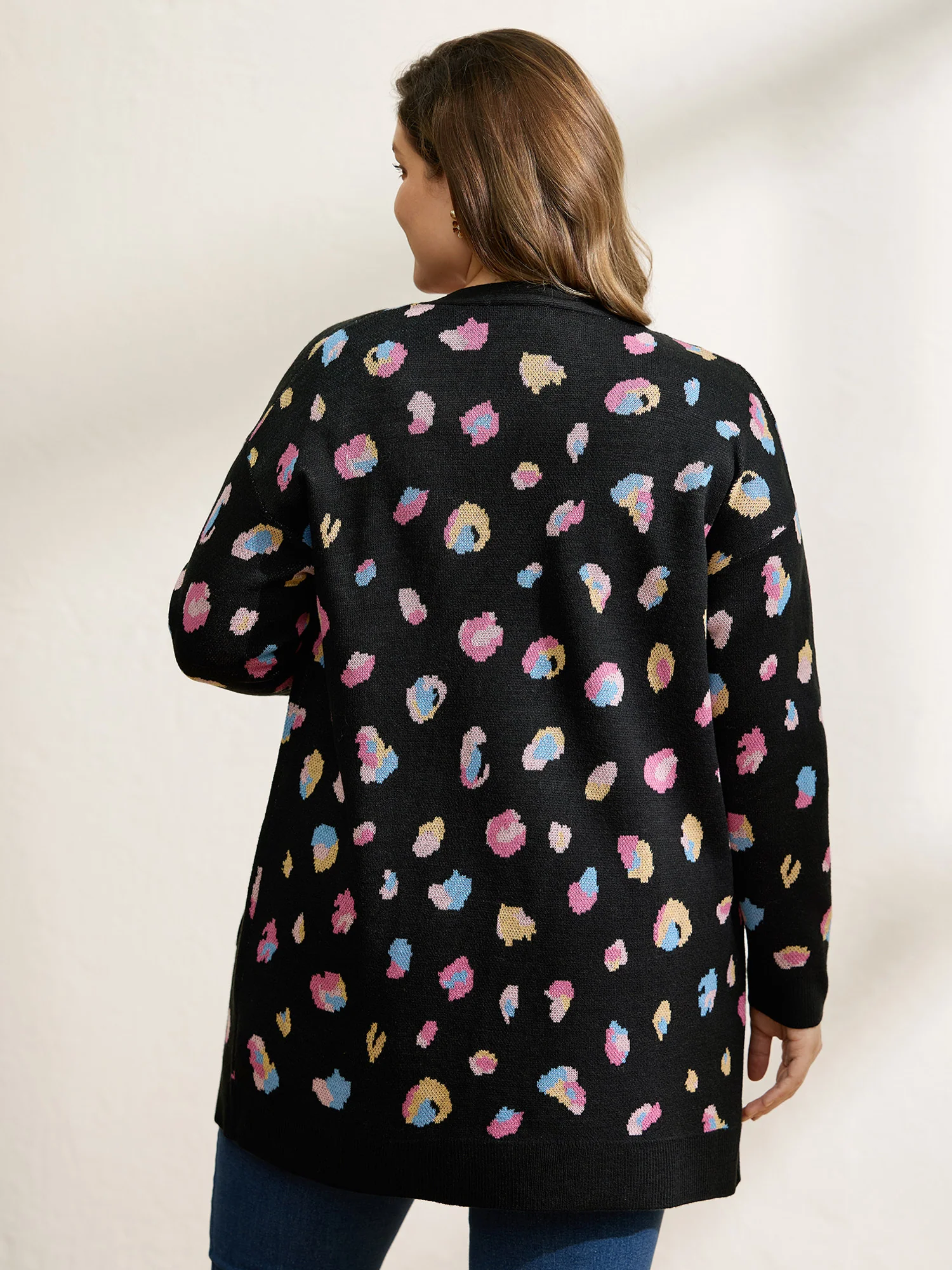 Colorful Leopard Print Pockets Knit Cardigan - Image 4