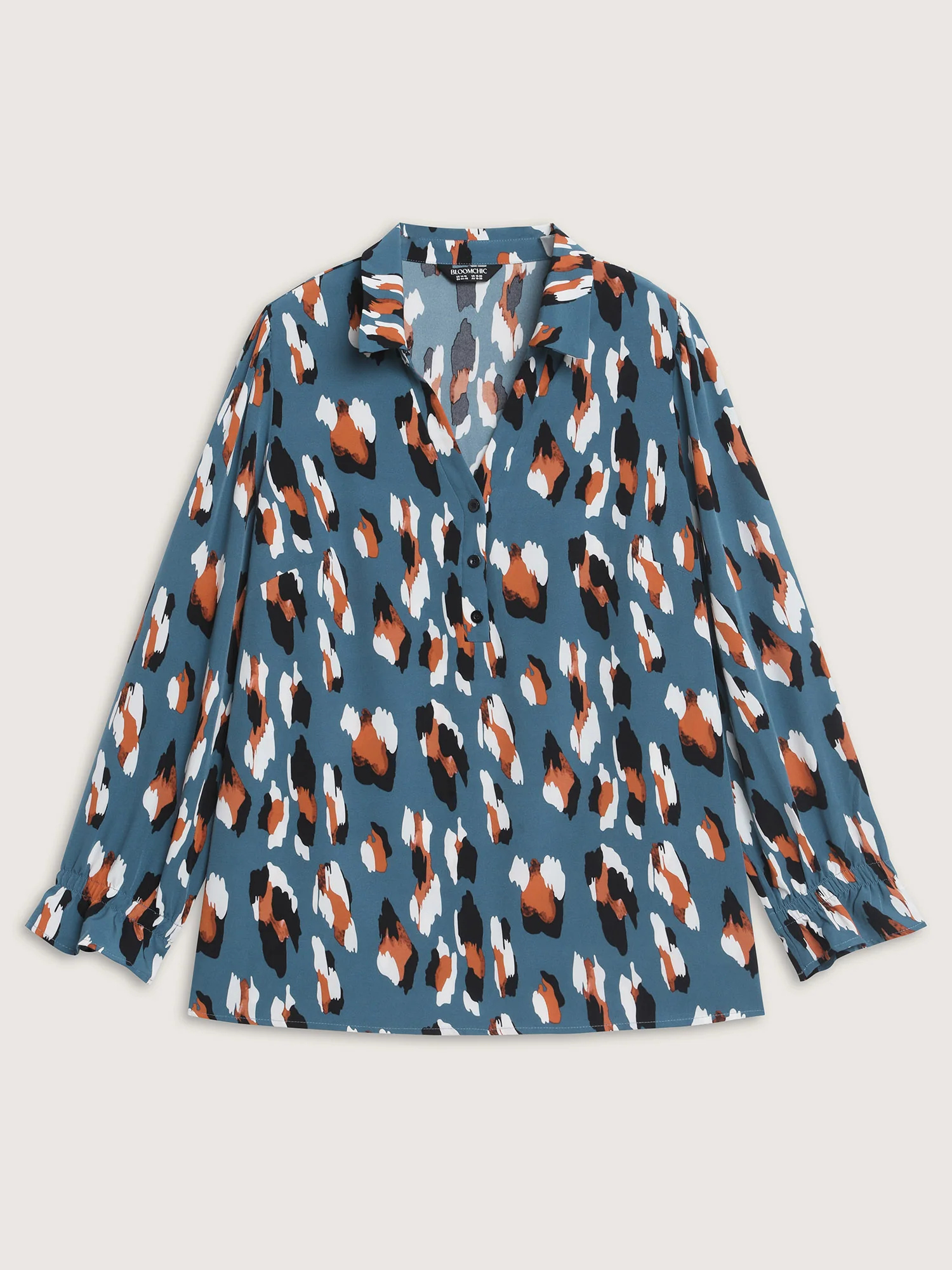 Colorful Leopard Stretchy Cuffs Lapel Collar Blouse - Image 6