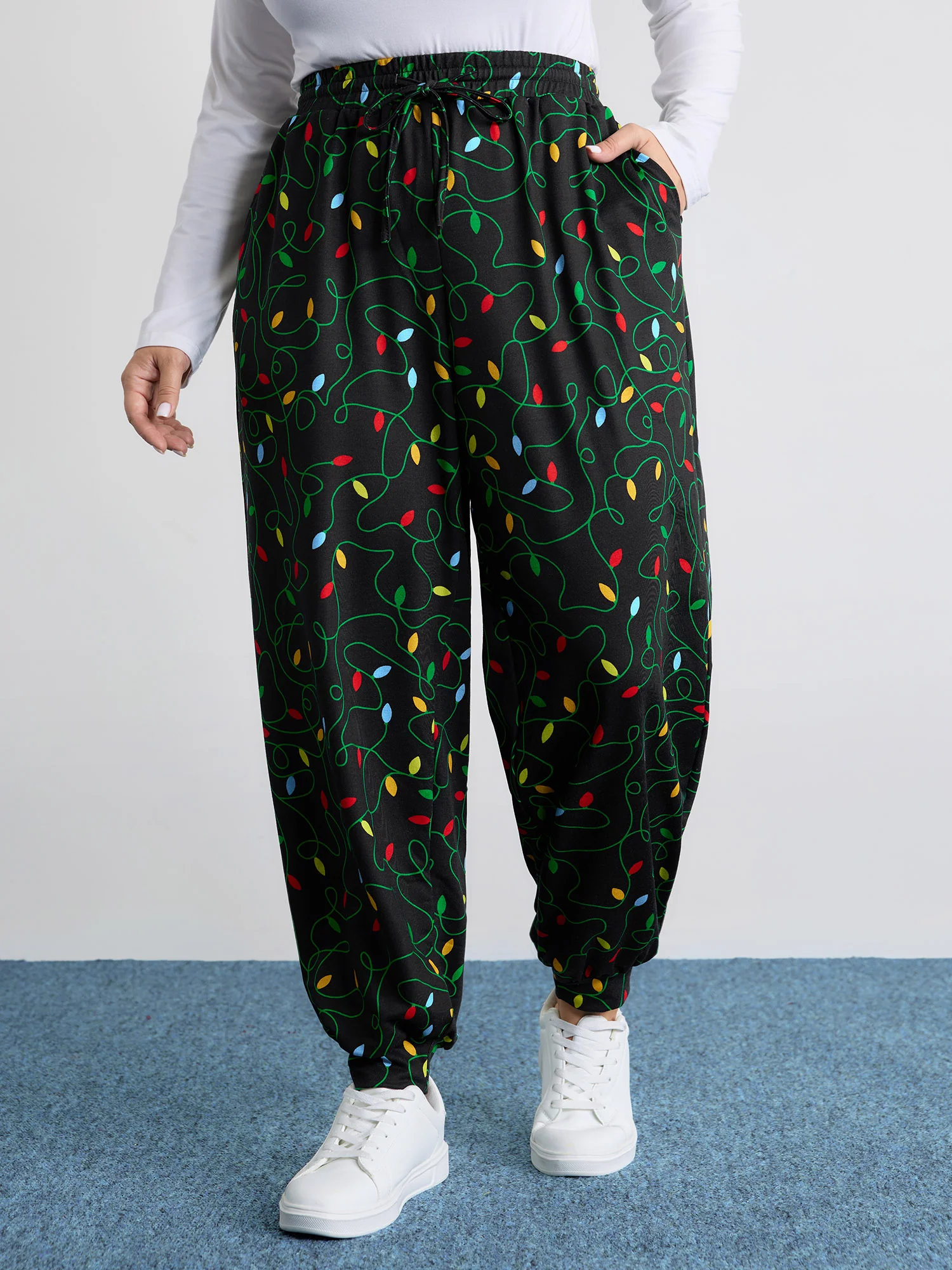 Colorful Lights Pattern Stretchy-Fit Pants - Image 2
